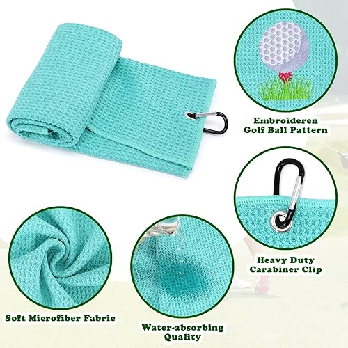 Miniatura 4 de Vansolinne Regalos de golf para mujeres, toallas de golf para bolsas de golf con clips, accesorios de microfibra con patrón de gofre, rosa y azul