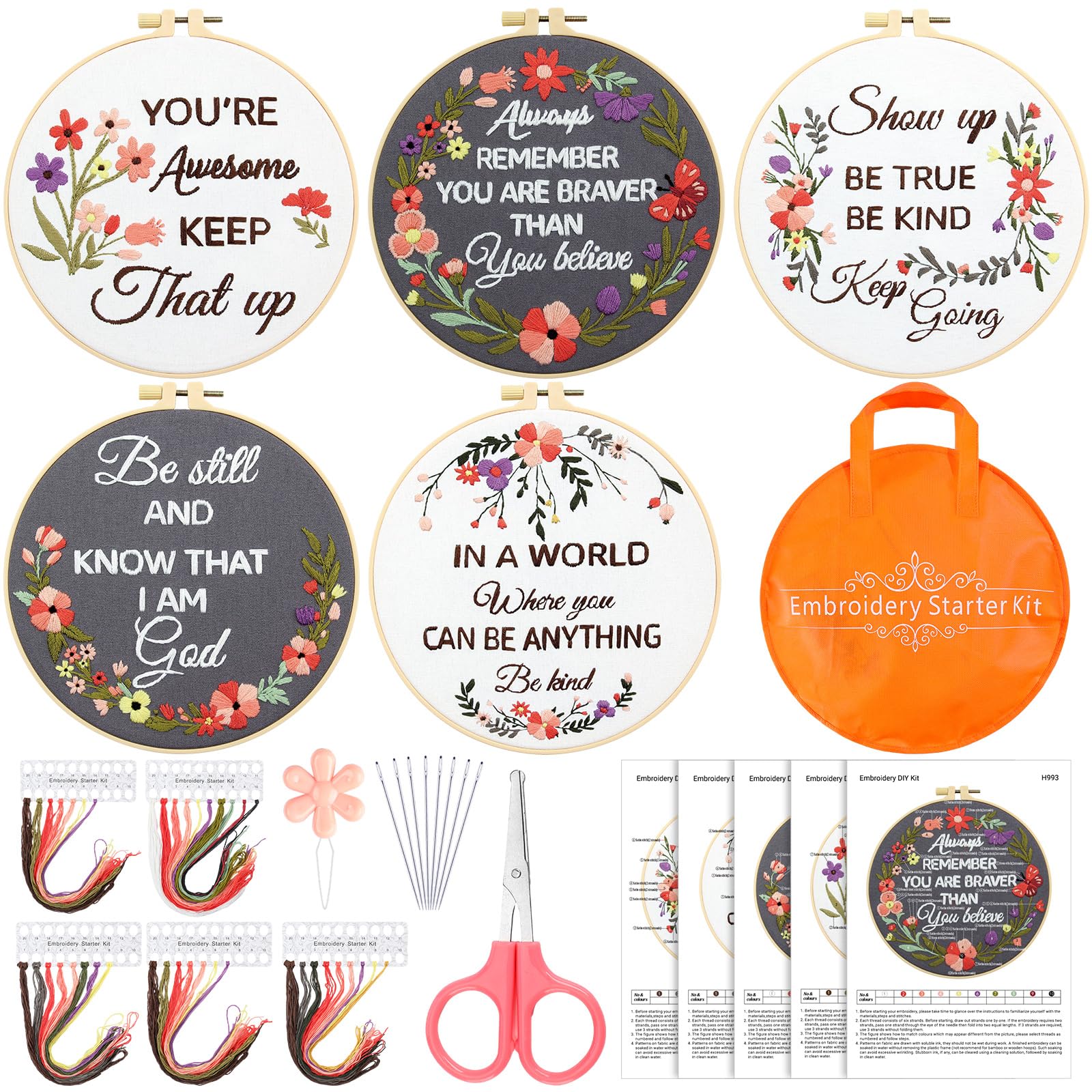You're Awesome Keep That Up Embroidery Kit for Beginners, Funny Embroidery Starter Kit Craft Kit Stamped Cross Stitch Set Birthday Gift for Women, Best Friend, Mom, Coworker