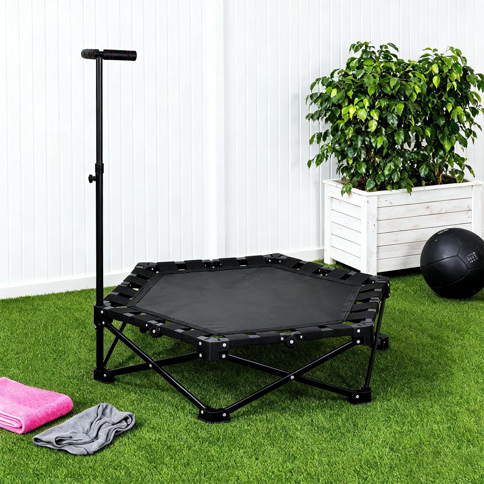 Mini Trampolino Fitness Pieghevole, Trampolino Rimbalzante Pieghevole Con Maniglia Regolabile, Silenzioso E Delicato Sulle Articolazioni, Elastici Extra Larghi, Capacità Di Peso Di 150 Kg
