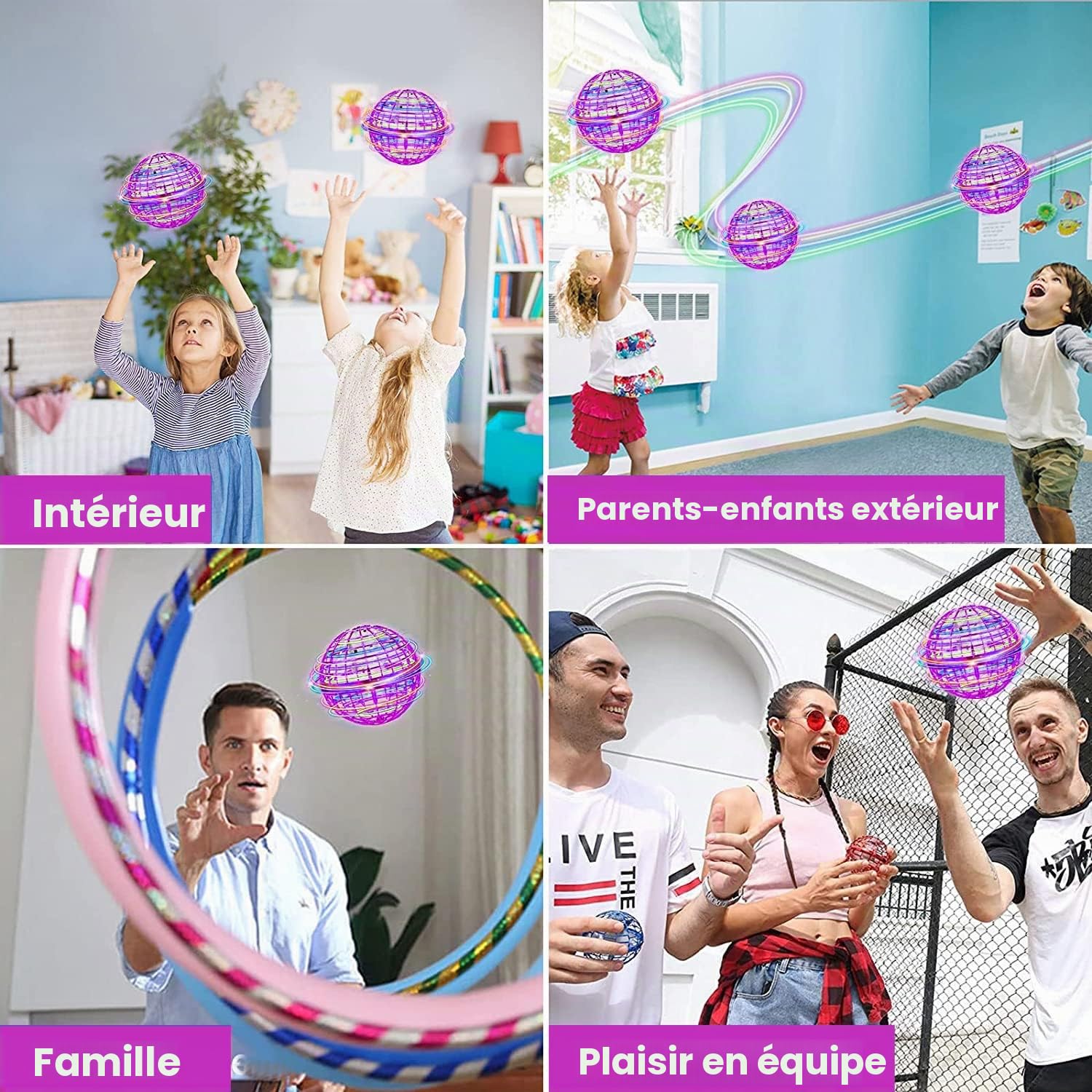 ASORT Boule Volante Lumineuse, Flying Ball Hover Ball, LED Balle Boomerang Air Ball, Fly Spinner Mini Drone Boule Volante Magique Rotative, Fly Orb pour Enfants, extérieur intérieur (Rose)