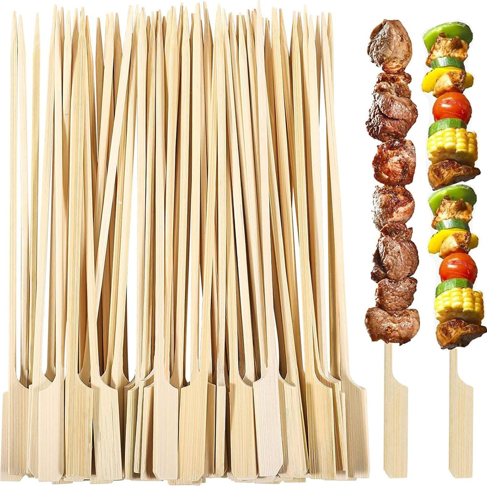 300 Pieces Bamboo Paddle Skewers 18CM, Flat Burgers Sticks Children Skewers Kids Wooden Fruits Picks Cocktail Sticks Skewers Barbecue Kebabs Skewers for Buffets Party Fountain Fondue Stick Holders