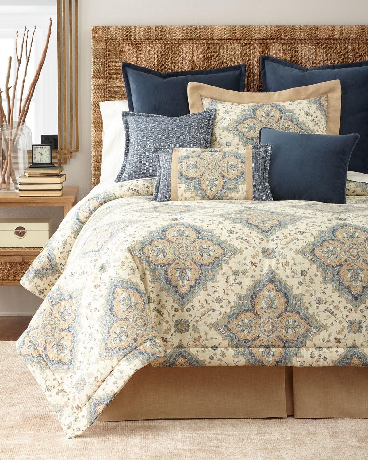 Sherry Kline Windfall Tailored Bed Skirt – 100% Linen Queen Bedskirt with 17" Drop and Open Corners – Luxury Sand Bedding Accent for Queen Size Beds 60" x 80"