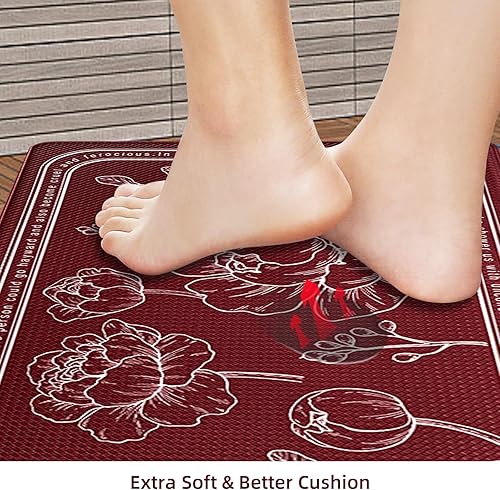 Miniatura 5 de ROTTOGOON Juego de 2 tapetes de cocina acolchados antifatiga de 17 x 59 pulgadas + 17 x 29 pulgadas, antideslizante e impermeable, tapetes de cocina