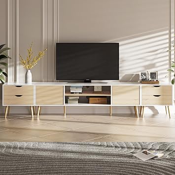 BVIUNTWO TV Stand for TVs up to 100 Inch, Entertainment Center for 85 95 100 inch TV Console Table with 2 Storage Cabinets and 4 Drawers for Living Room Bedroom