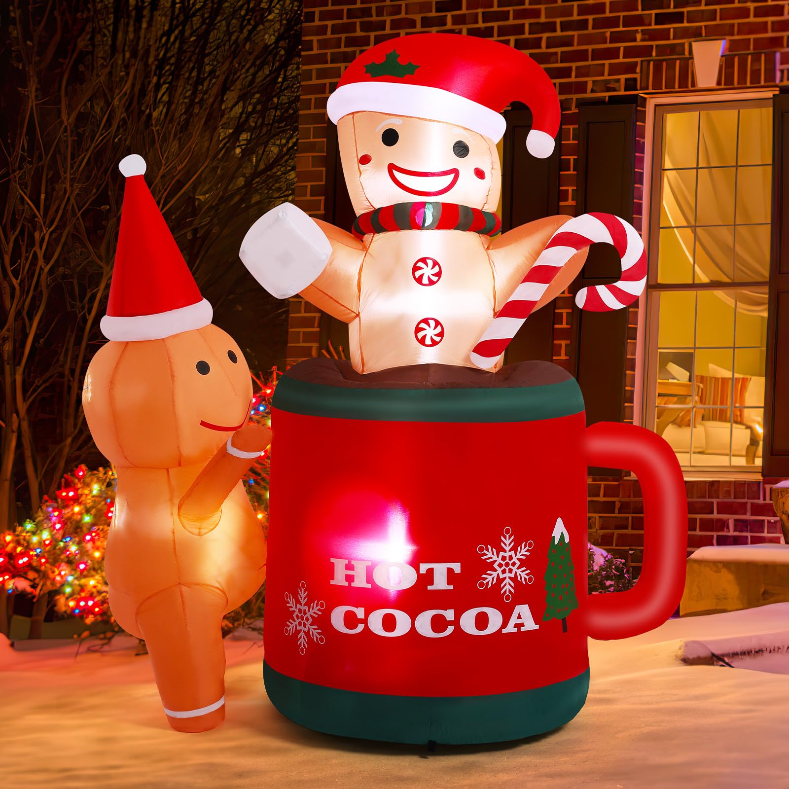 6.5 FT Christmas Inflatable Outdoor Decorations Laelr Christmas Inflatable Gingerbread Man Blow up Outdoor Yard Decorations with Built-in 5 LED Lights for Xmas Party Holiday Garden Lawn Yard Decor