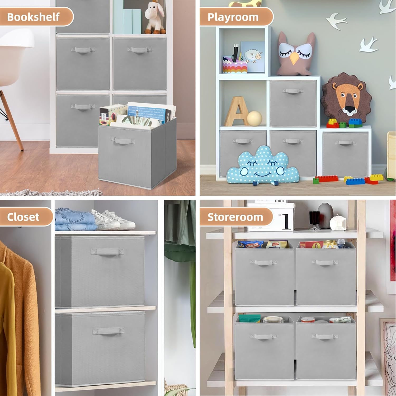 STORAGE MANIAC Storage Cubes, 13 Inch Collapsible Storage Bins with Handles, 8 Pack Fabric Foldable Bins for Organization, Durable Storage Bins for Closet, Shelves, Offices, Toys, 8-Pack Grey