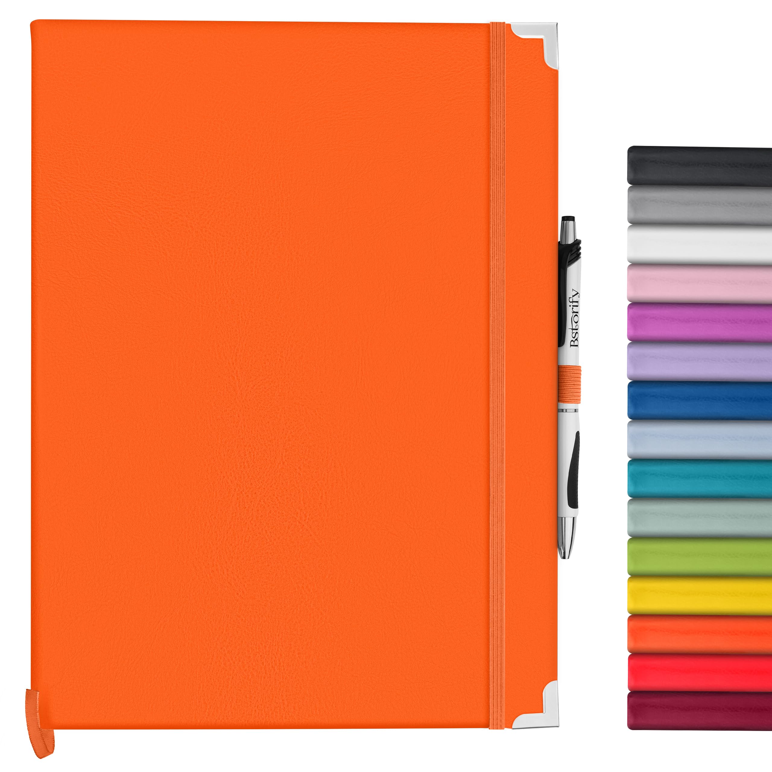 Bstorify A4 Notebook And Pen Set - 160 Lined Pages (21 x 29.7 cm) Orange Journal Notebook A4 with Hardback Cover, Pen Loop, Expandable Pocket - Ideal for Diary, Notetaking and Writing (A4, Orange)