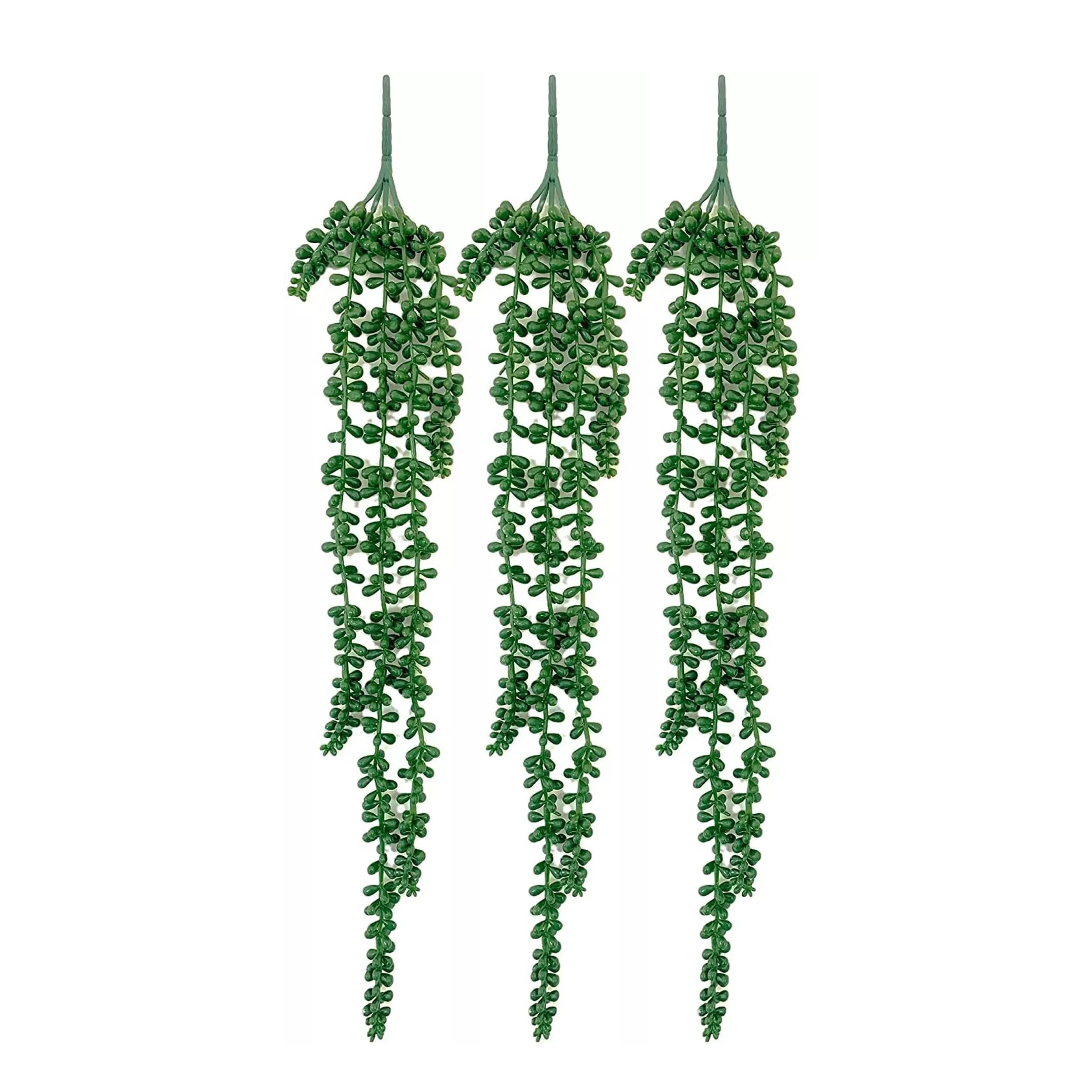 TIED RIBBONS 3 Pc Artificial Hanging Succulents Plants String of Pearls Plant Leaves for Home Decor Wall Pot Indoor Outdoor Office Garden Balcony Navratri Decoration Items (83 Cm Long),Plastic