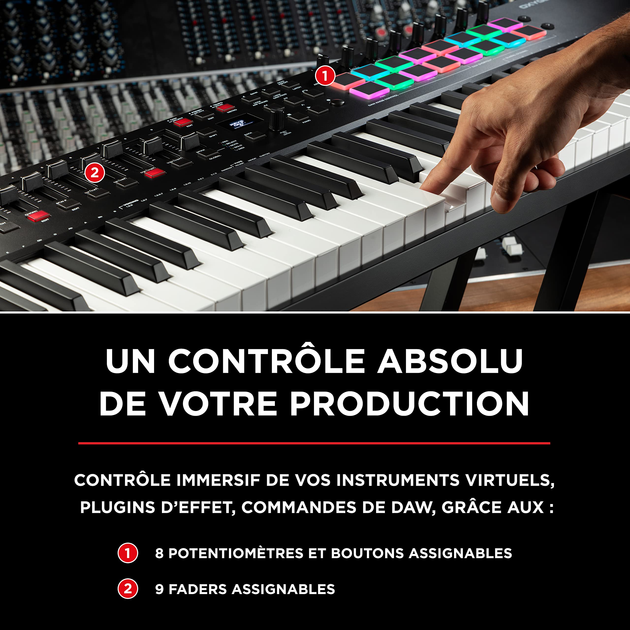 M-Audio Oxygen Pro 61 + SP-2 - Clavier Maître MIDI de 61 Touches sensibles à la velocité, Pads de lancement, potentiomètres, Suite de Logiciels + Pédale de Sustain Universelle de Type Piano