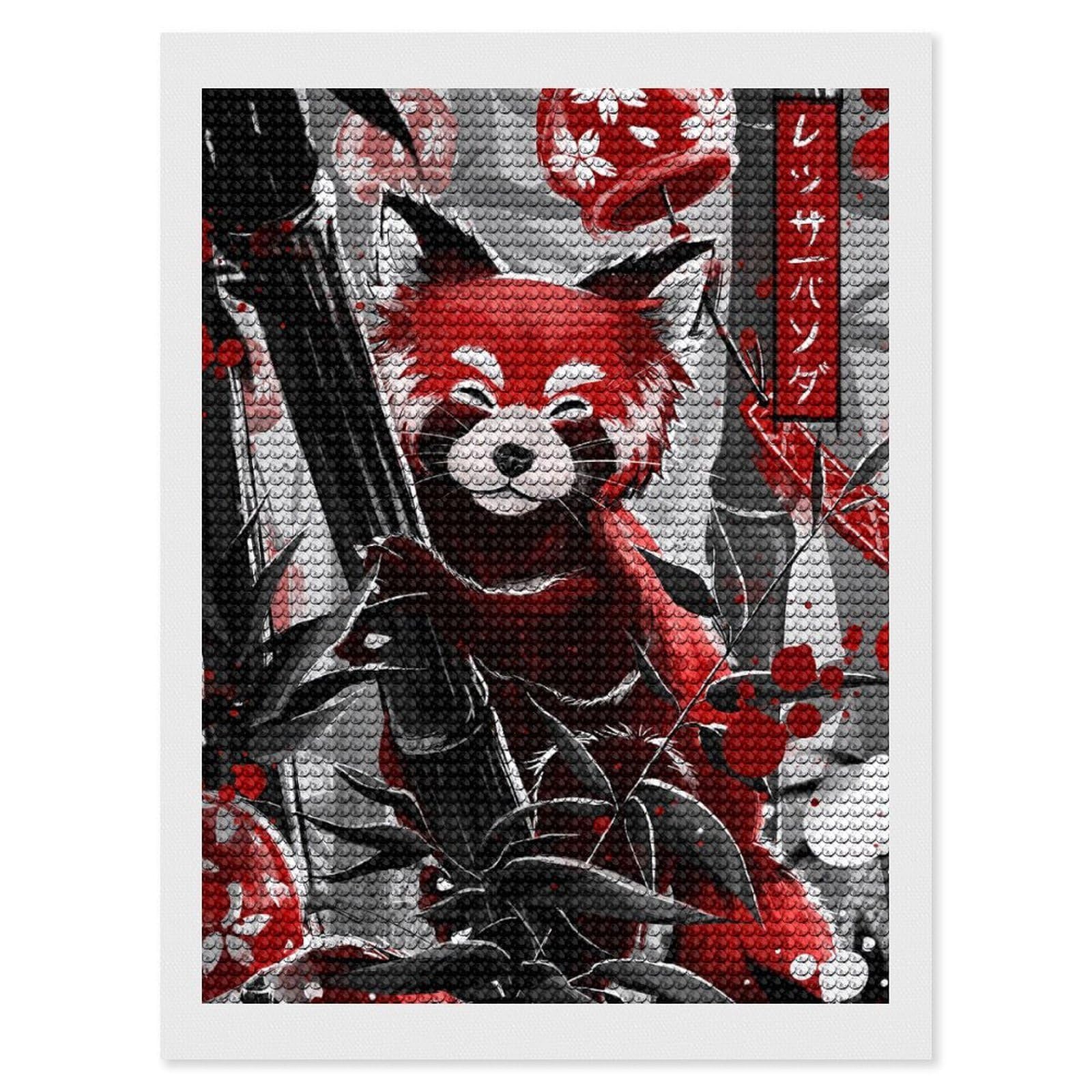 Junmoney Guardian of The Emerald Forest - Red Panda Diamond Painting Canvas Kit 12"x16", Round Gems, Living Room Decor, Seasonal Gift Choice, Modern Decor