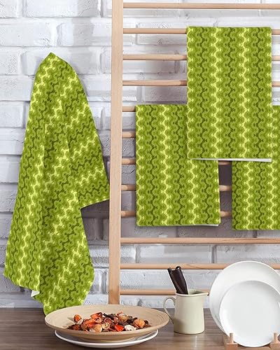 Miniatura 2 de Juego de 2 toallas de cocina de tejido de gofre de algodón, color verde degradado degradado de 16 x 24 pulgadas, absorbentes, de secado rápido, para