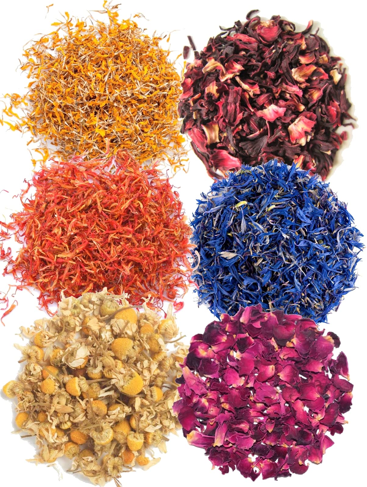 A D Food & Herbs Combo of Dried Safflower/Marigold/Rose/Hibiscus/Blue Corn/Chamomile Flower Petals Aromatic Edible for Homemade Lattes,Tea Blends,Bath Salts,each pack (200 Gms) (B0B53NFX72) Amazon Price History, Amazon Price Tracker