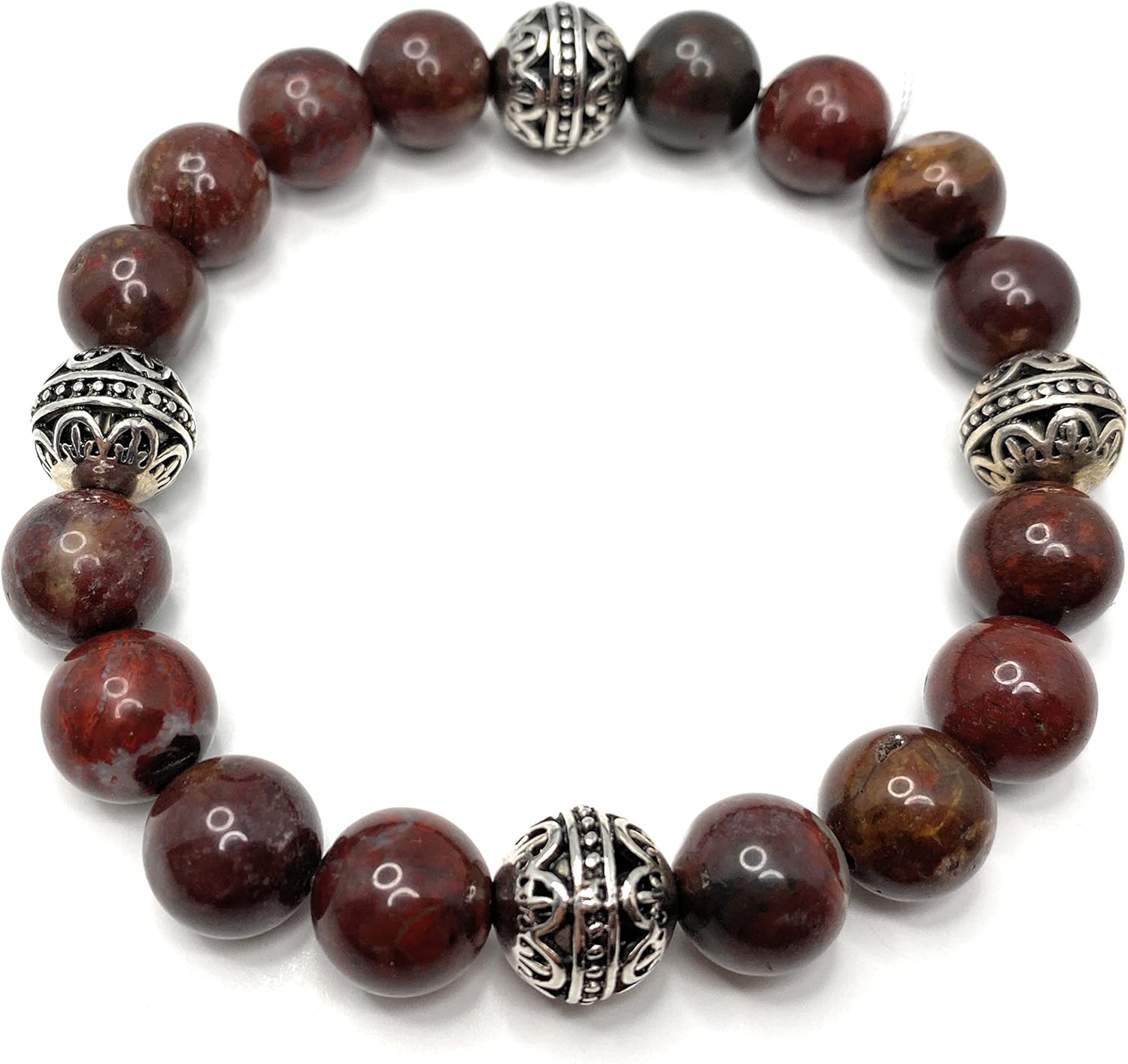 Handmade 10mm Natural Dark Red Poppy Jasper Gemstone & .925 Sterling Silver Bead Bracelet - Unisex Jewelry - Custom