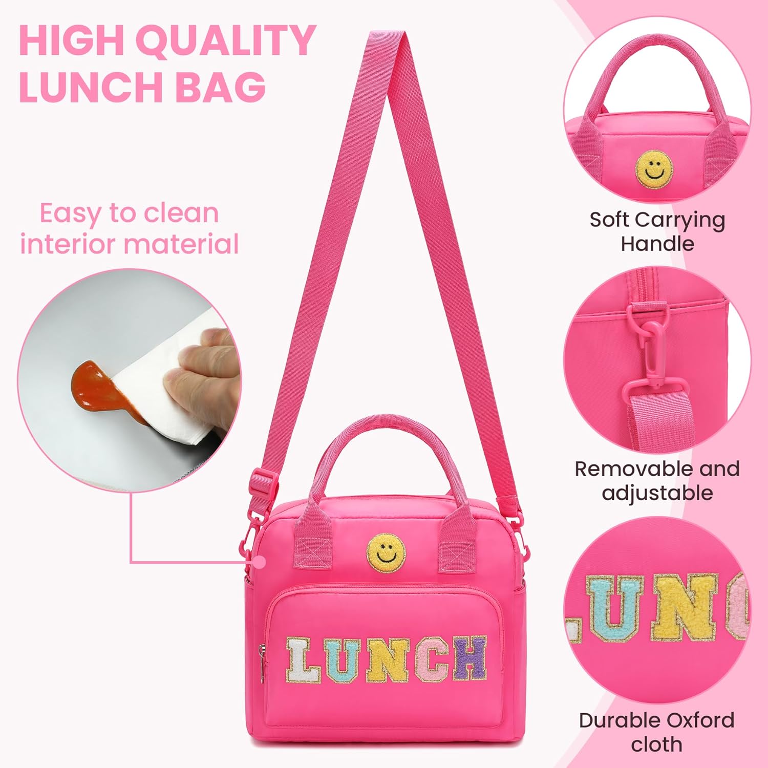 RLGPBON Insulated Lunch Bag Teen Girls, Preppy Lunch Box Large Insulated Lunch Bag Reusable Lunch Tote Bag, Preppy LunchBag for Girls School Travel Picnic - Image 3