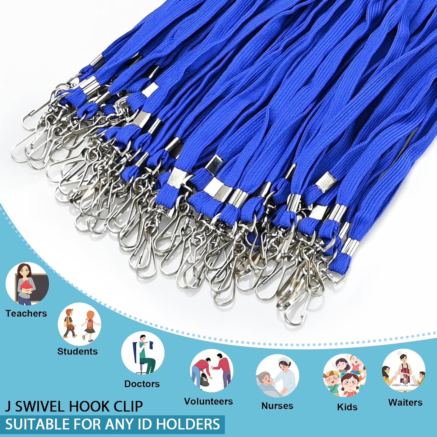 koorito 50 Pcs Badge Lanyards Flat Lanyards for ID Badges Bulk Blue lanyard with Swivel J Hook Clip for Office Worker, Student, Teacher - Image 3