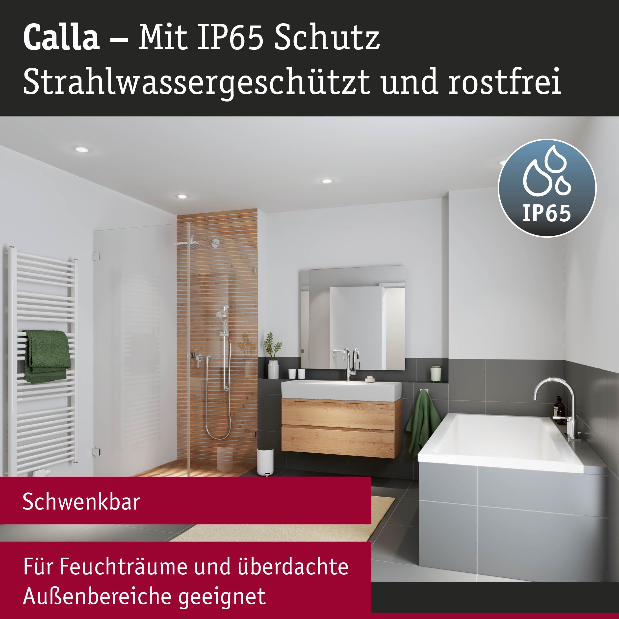 Paulmann 98197 LED Einbauleuchte Calla 10er-Set IP65 rund 90 mm 30° 10x5W 10x430lm 230V White Switch Weiß matt