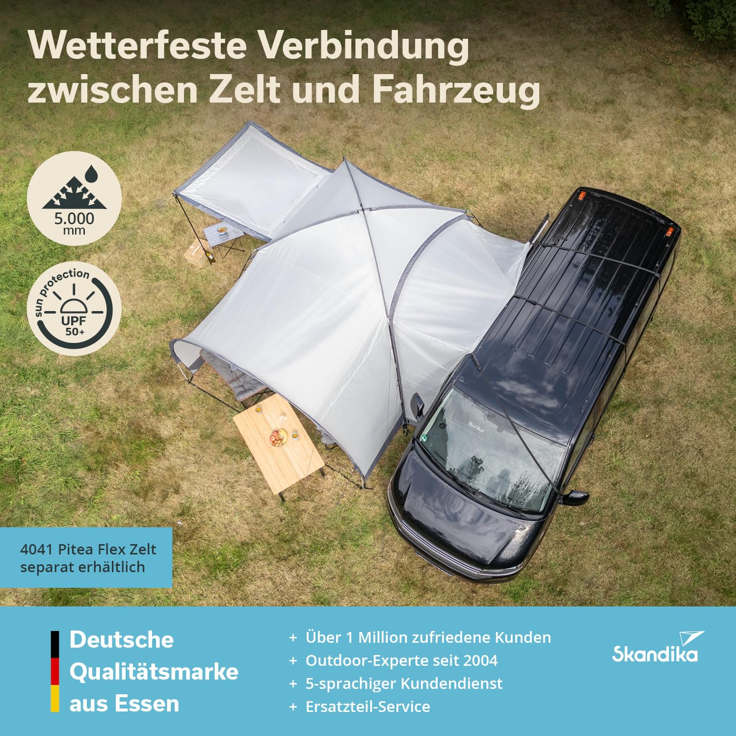 Skandika Van-Schleuse für Kuppelzelt Pitea 4 Flex Protect | Autozelt Schleuse für Van mit Schiebetür, Autovorzelt Minivan, Wassersäule 5000 mm, UPF 50+, Tragetasche | Vorzelt, Zelt, Camping, Outdoor