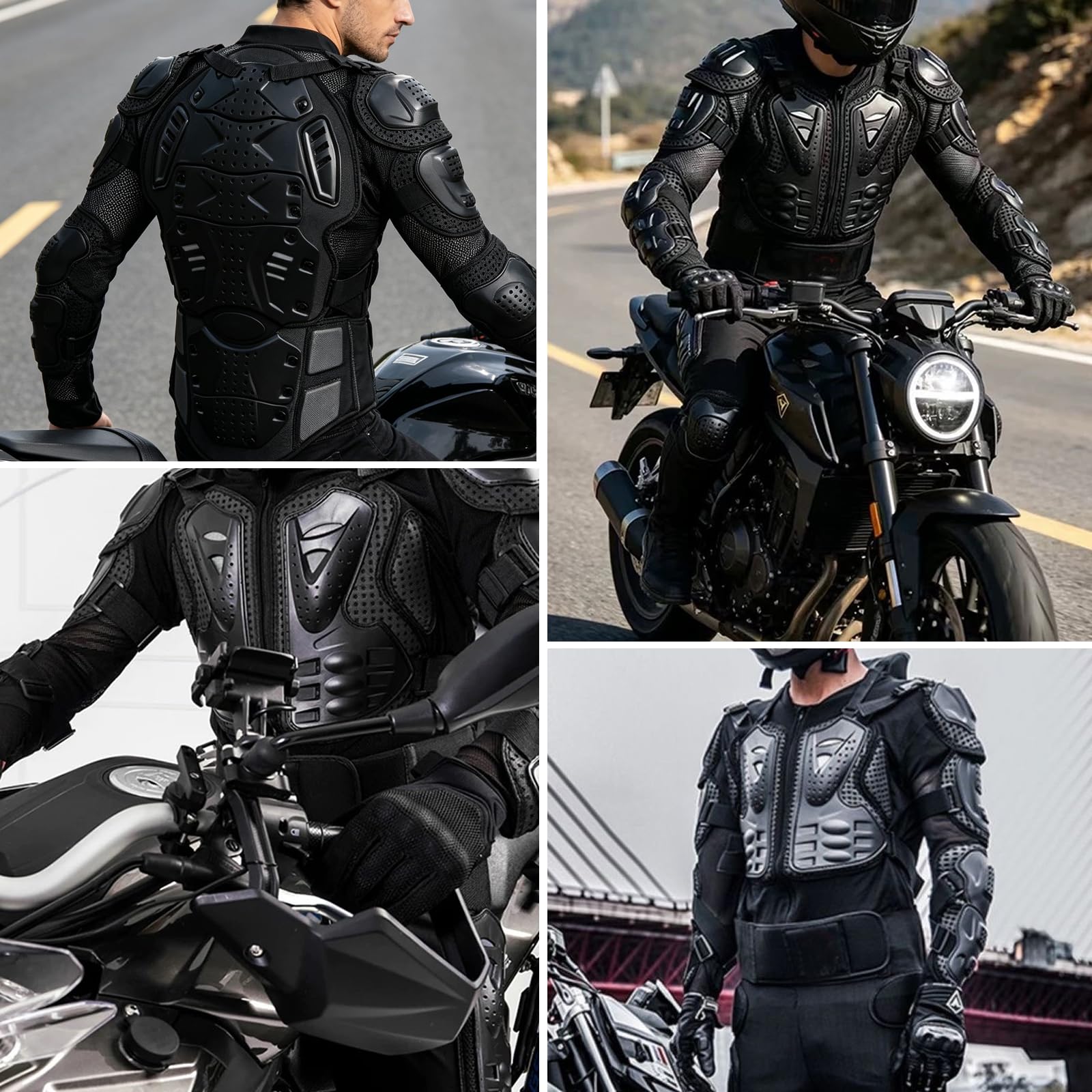 Motorrad Protektorenjacke Schutz Jacke Pro Motocross Protektorenweste mit Rückenprotektor Scooter MTB Enduro Motorradjacke für Damen und Herren