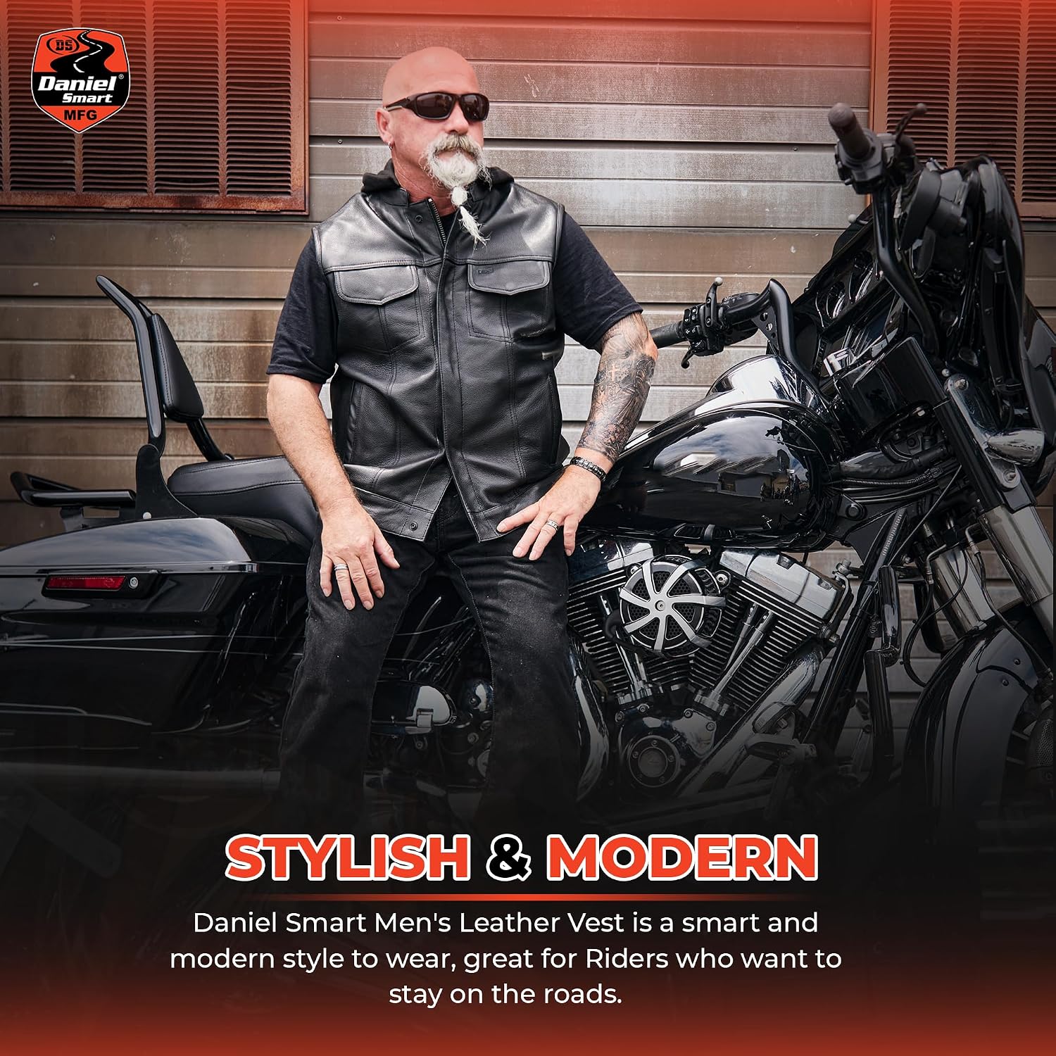 Daniel Smart Men leather vest Platinum Cowhide Motorcycle Leather Vest with Design and Carry Pockets