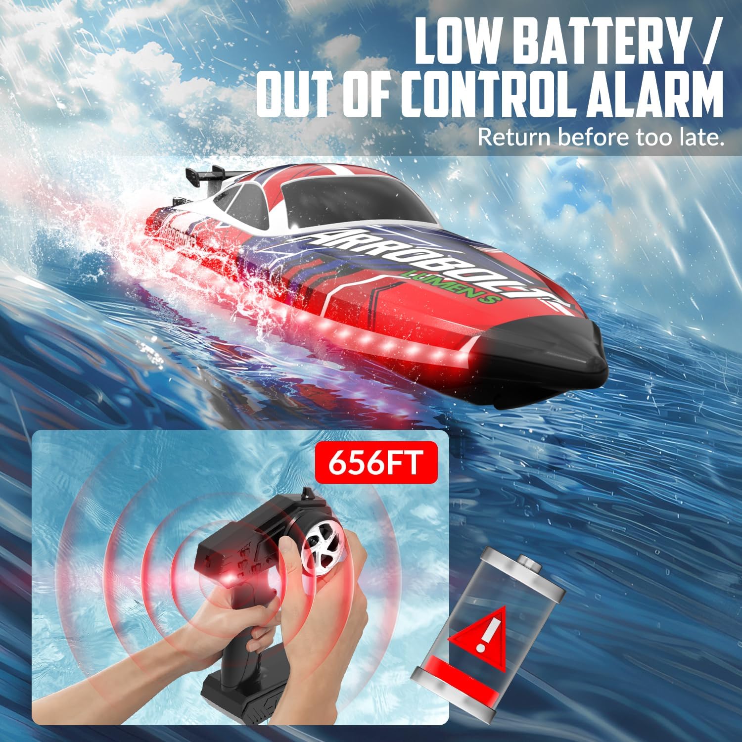 Brushless RC Boat - Remote Control Boats for Adults with LED Lights Racing Boats for Pool&Lakes,2.4GHz RC High Speeding Summer Water Toy (Red)