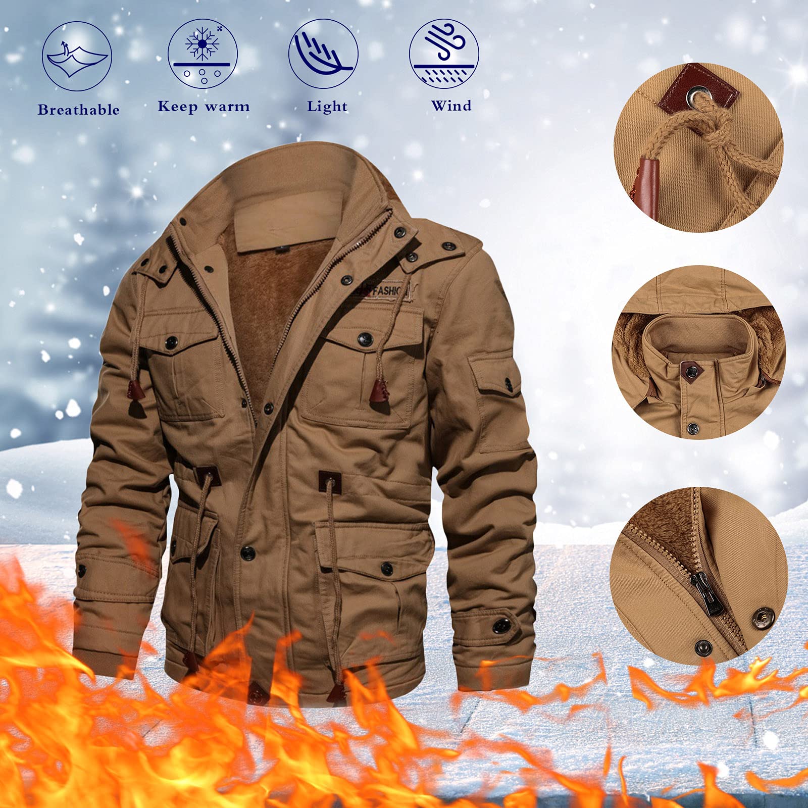 Doudoune Homme Hiver Manteau Homme Hiver Chaud Poches Veste Homme Grande Taille Unie Zip Blouson Homme Automne Ample Jacket Décontractée Thermal Coat Mode Classique Cardigan Vetement Randonnée