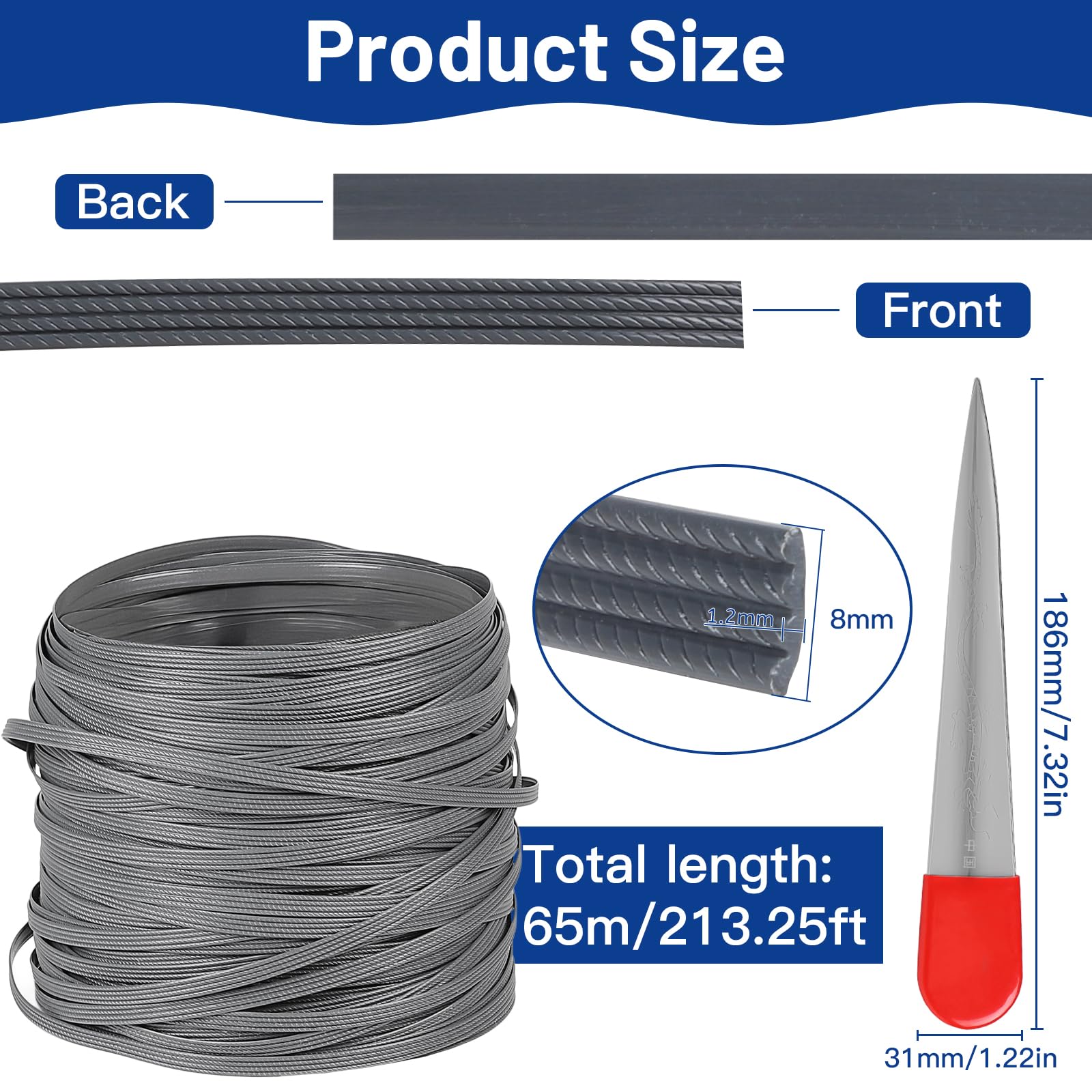 DBREAKS 65 m Material de Reparación de Ratán Tejido de Plástico, ratán Tejido Plástico Kit de Reparación, PE, para Muebles, Banco, Sillas, Muebles de Jardín (Gris)