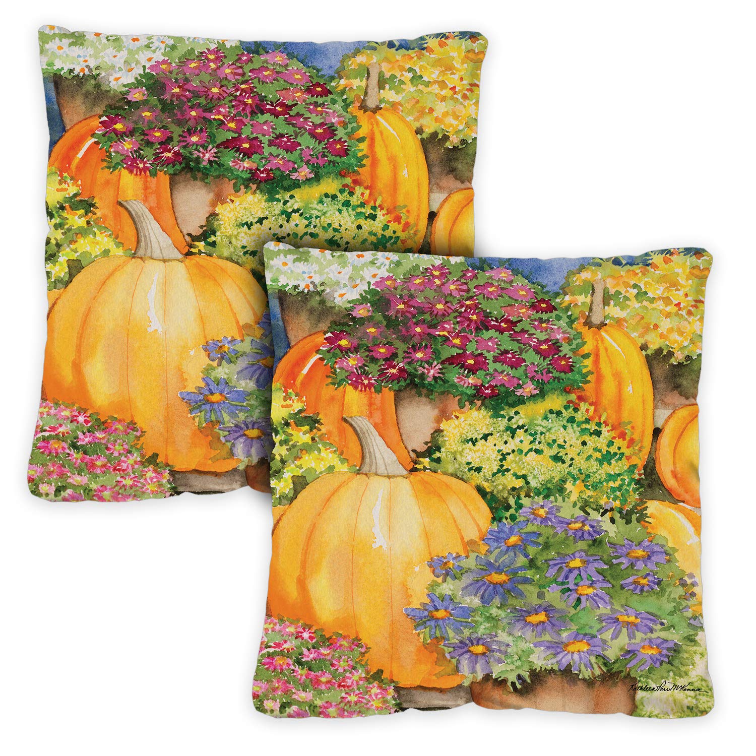 Toland Home Garden 761312 Pumpkins & Mums 18 x 18 Inch Indoor/Outdoor, Pillow Case (2-Pack)