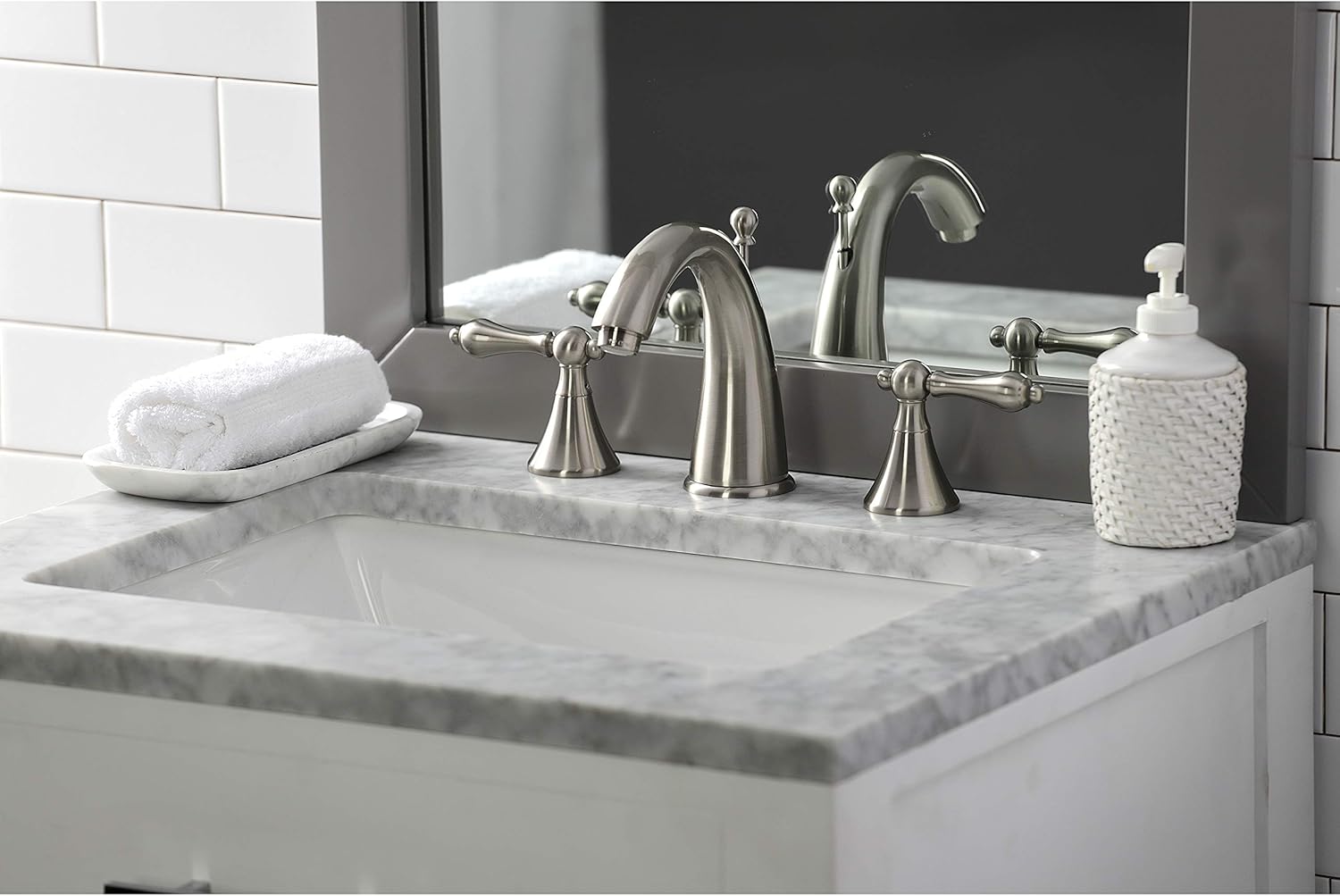 Kingston Brass KS2978AL Naples Widespread Lavatory Faucet with Metal lever handle, Brushed Nickel