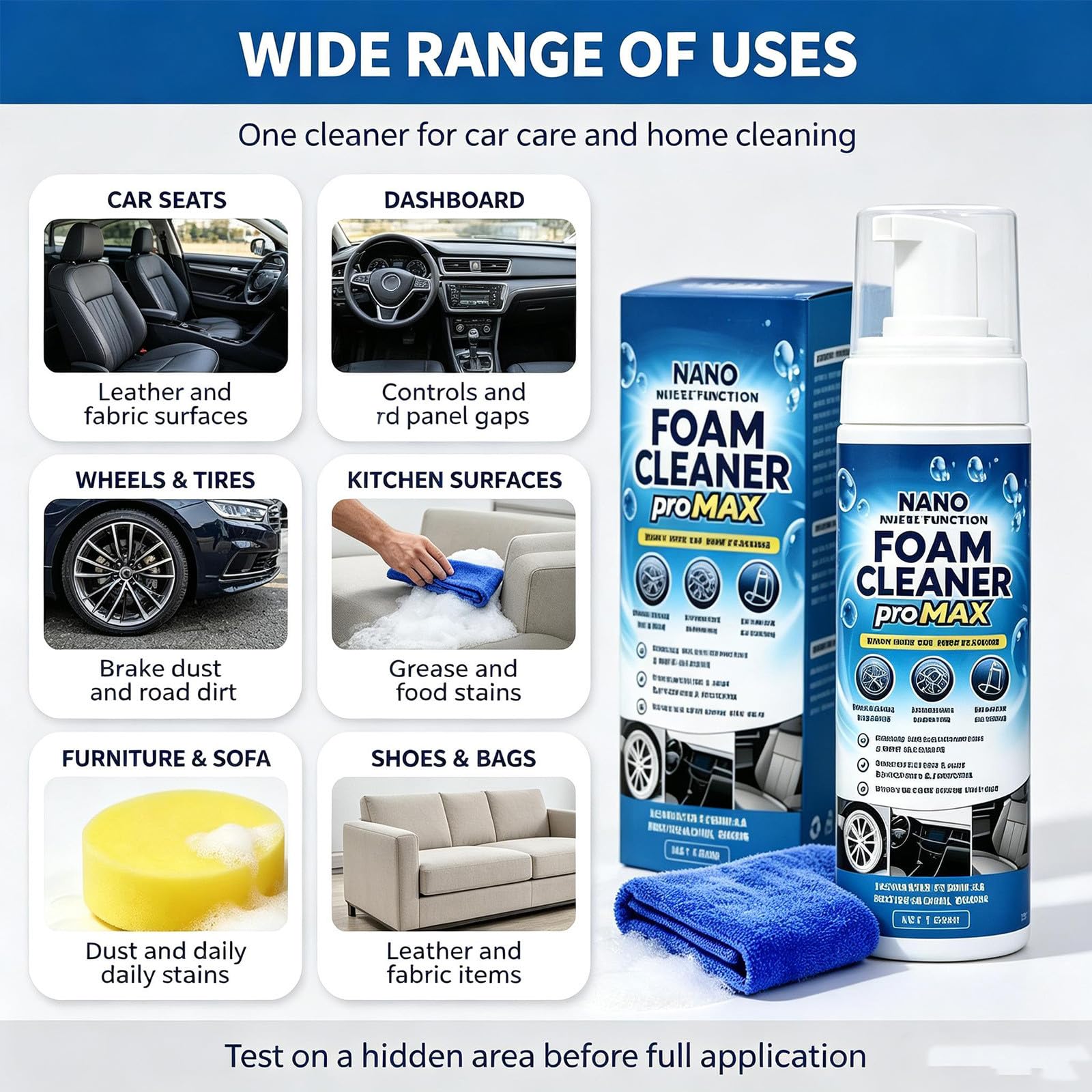 Nano Multi-Functional Foam Cleaner, Foam Cleaner Schaumreiniger, Innenraumreiniger Auto, Allzweckreiniger für Hygienische Sauberkeit im Autos und Haushalt, Cockpitpflege, Universalreiniger (3PC)