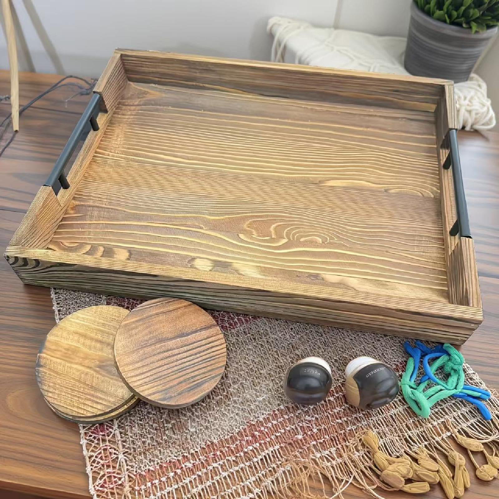 Milageto Bandeja de Madera para Servir Comida, Centro de Mesa, Tabla de Servir versátil, Plato para Frutas secas, Ideal para Cama, Cena, el Almuerzo o el, Madera