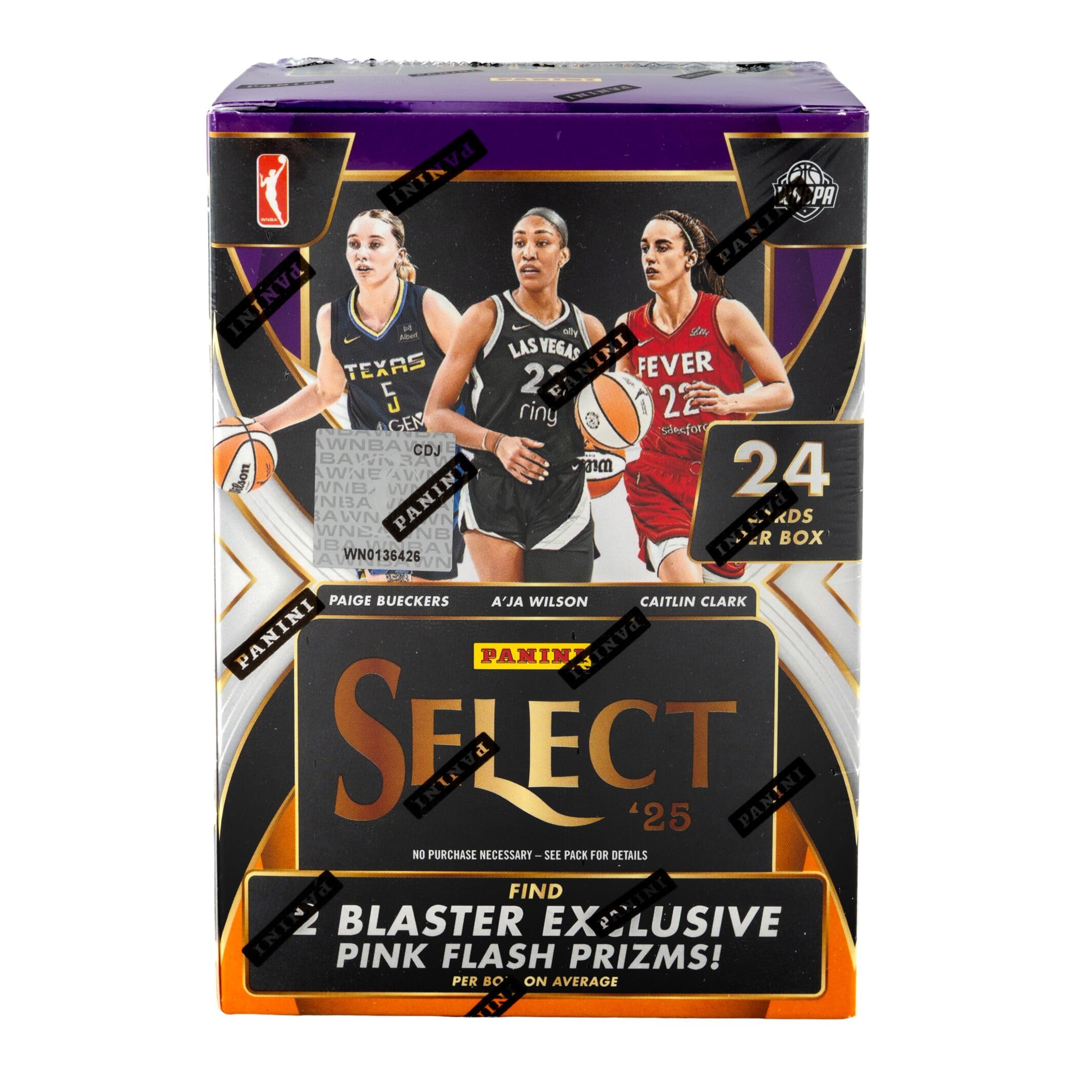 2024-25 Panini Select, WNBA - Caja de cartas coleccionables de baloncesto | 24 tarjetas por caja | Premios exclusivos de hielo rosa | Rueda de color persecución, tigre y paralelos finitos negros