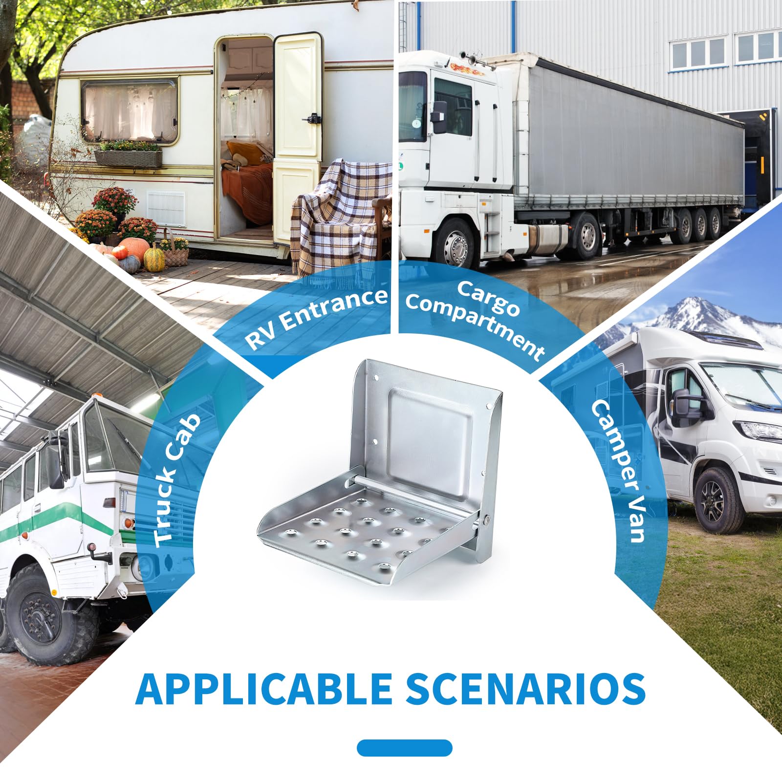 SWAWIS 2 Pezzi Gradino Camper Pieghevole in Lamiera d'Acciaio Zincato Accessorio per Camion, Caravan e Rimorchi Assistenza alla Salita e Supporto all'Ascensione Gradino per Portiera Auto