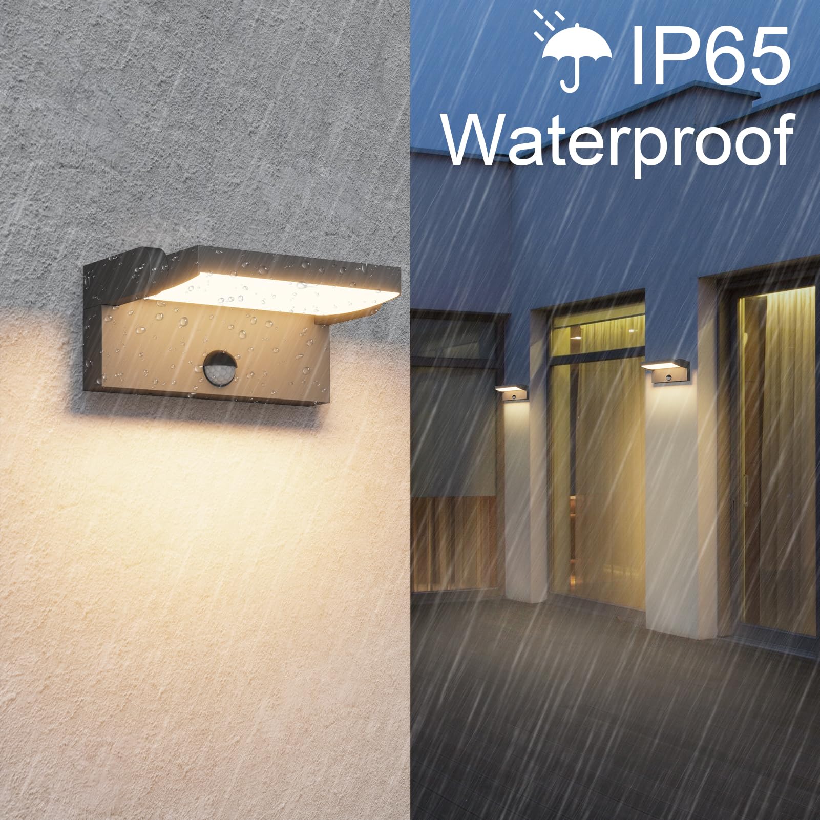 Klighten Zewnętrzna lampa ścienna LED, 24 W, z czujnikiem ruchu, IP65, lampa ścienna do użytku wewnątrz i na zewnątrz, z panelem wychylnym, lampa zewnętrzna do ogrodu, korytarza, ciemnoszara, ciepła