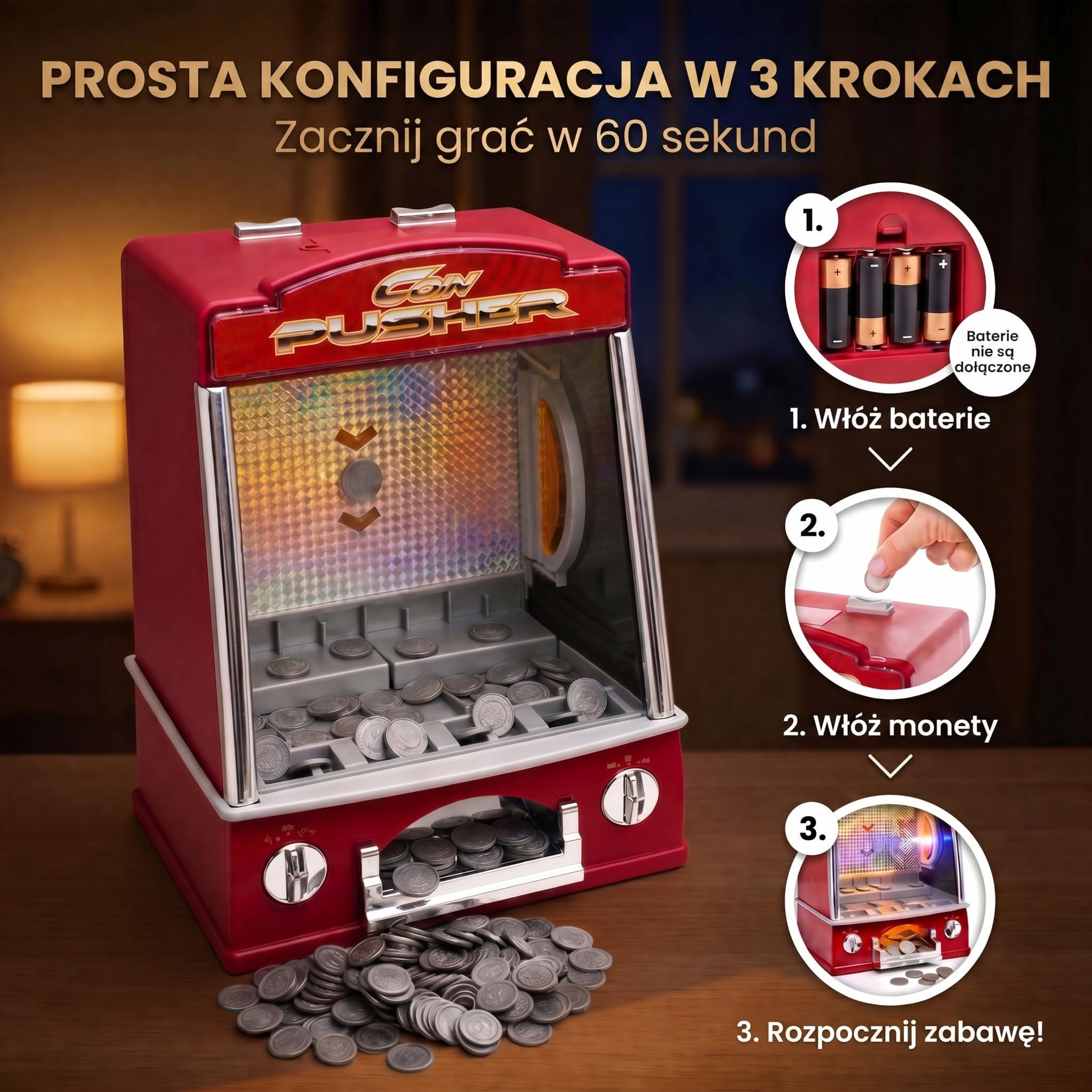 Automat do gry Coin Pusher; Automat do gry z efektami dźwiękowymi i świetlnymi kasyna