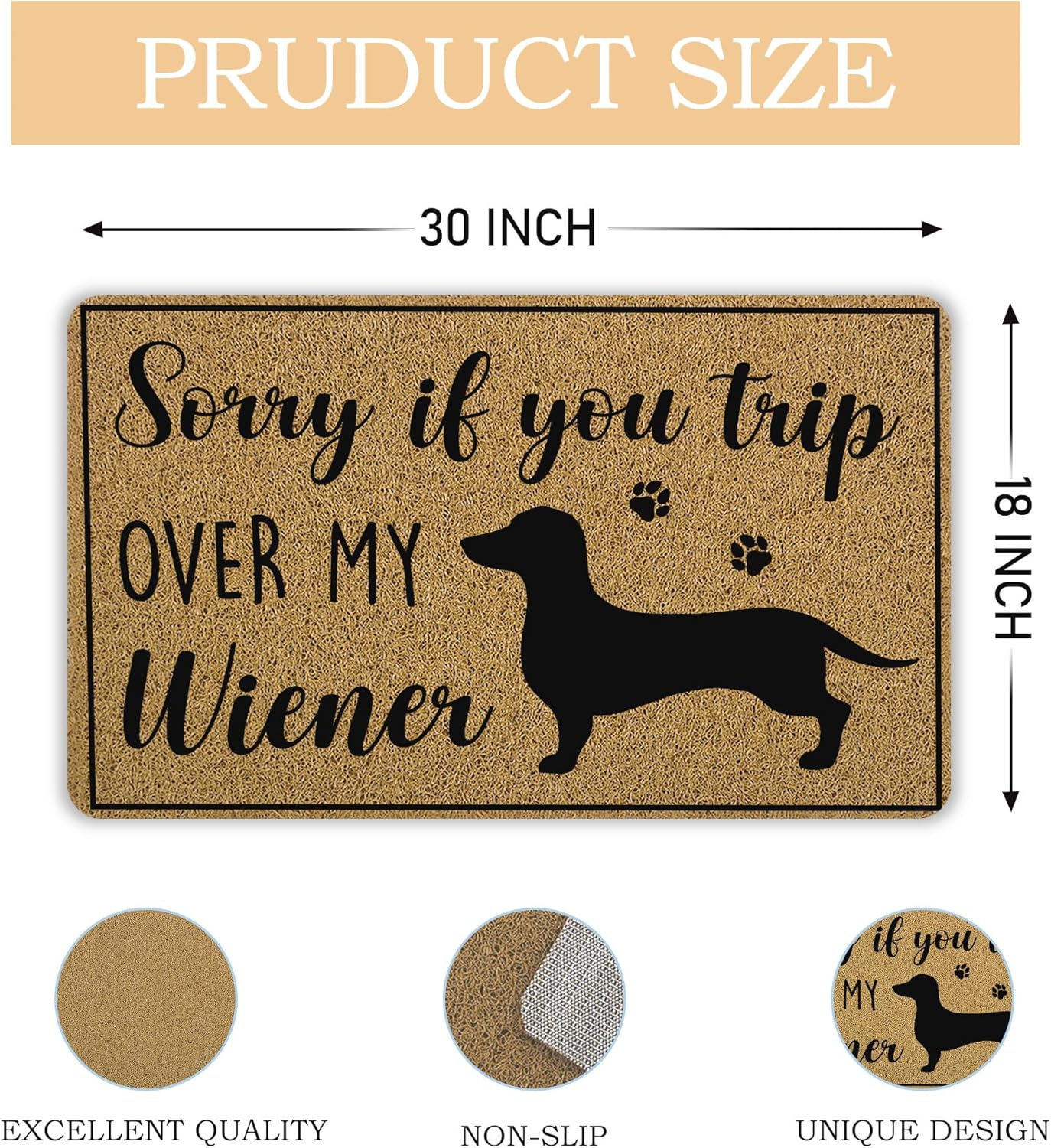 Funny Dachshund Gifts Door Mat 18x30 Inch, Weiner Dachshund Dog Doormat, Don't Trip Over My Wiener Welcome Mats for Front Door Porch Outside Inside Outdoor Indoor Entrance.