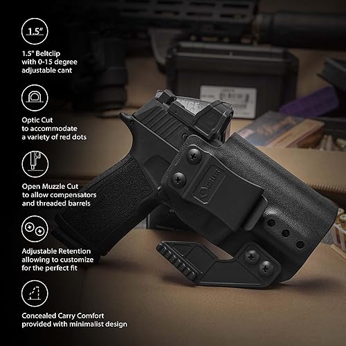Miniatura 9 de GRITR IWB Kydex - Funda para pistola Sig Sauer P365-XMACRO para mano derechaizquierda, corte óptico, garra de ocultación, parte inferior abierta,