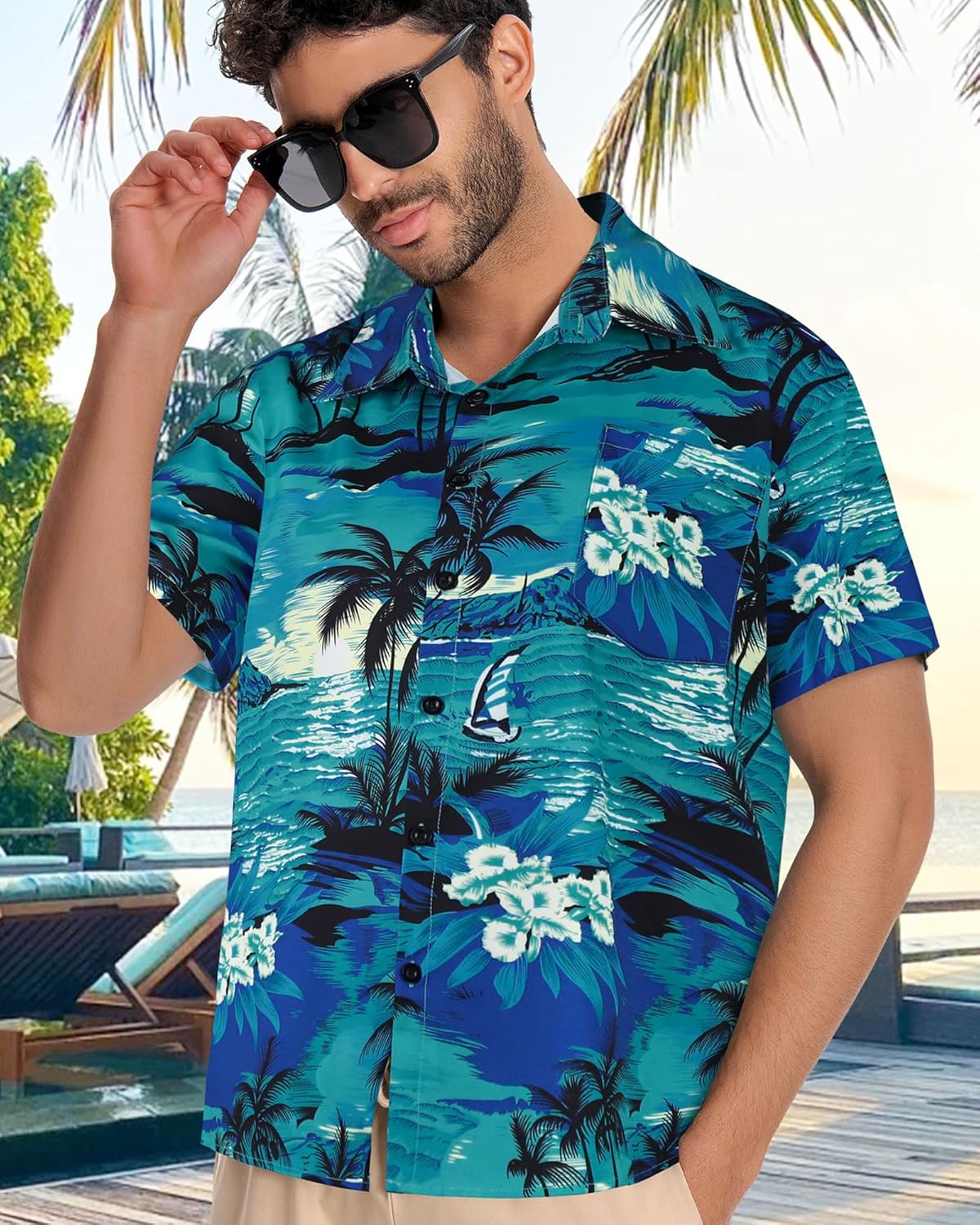 Mens Hawaiian Shirt Short Sleeve Summer Beach Casual Tops Button Down T Shirts with Pocket - Image 6