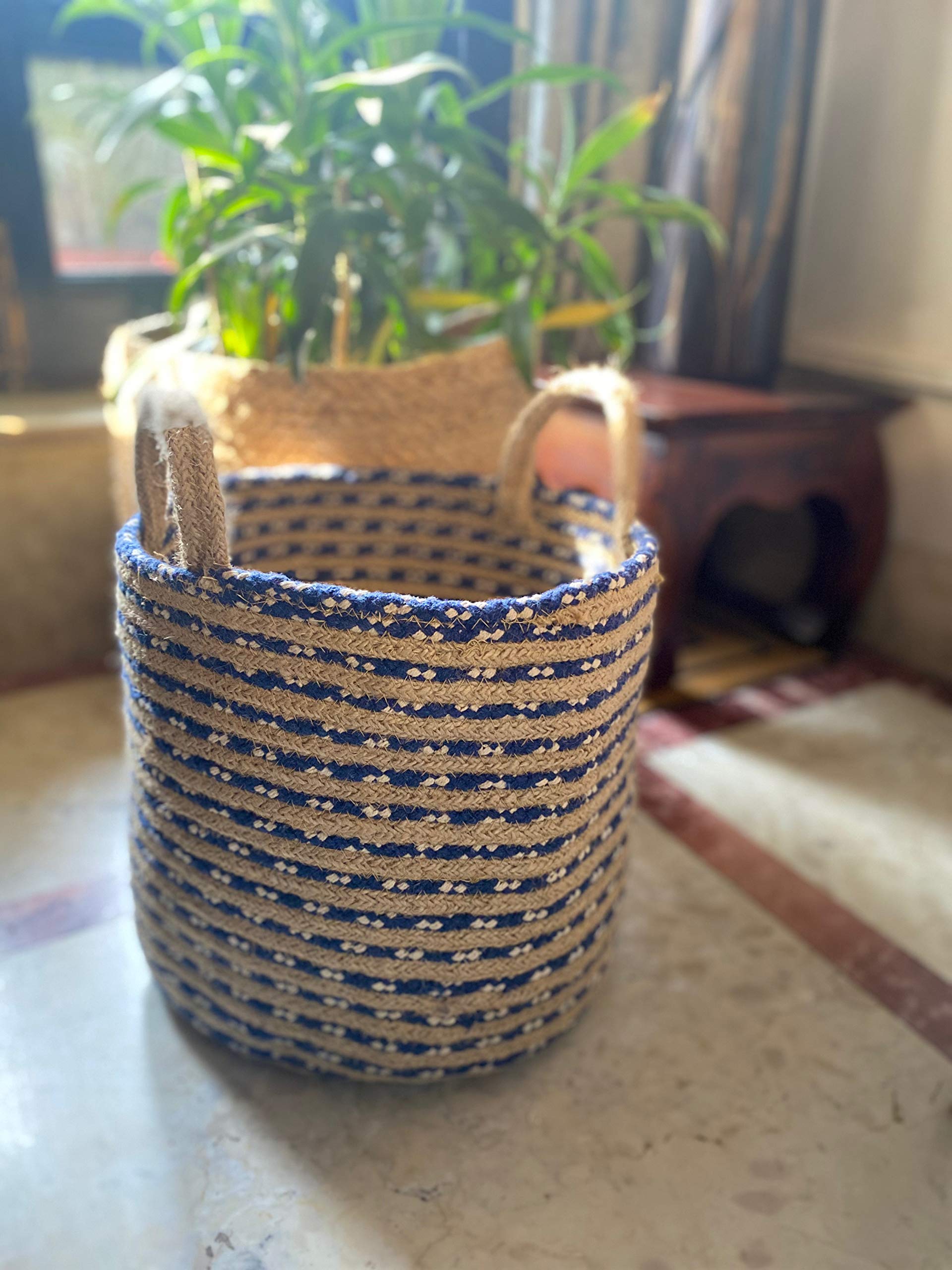 Party Stuff Handcrafted Woven Floral Pot Bag Natural Jute & Cotton Plant Bag for All Plants Home Room Hall Decor Indoor Outdoor Office Plant Sack in Storage Basket (Blue, 10x10x10 inch, Pack of 1) (B08JJBSB3J) Amazon Price History, Amazon Price Tracker