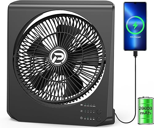 Ventilador de camping portátil recargable, ventilador de batería de 20000 mAh, 55 horas de enfriamiento máximo, pivote de 210°, ventilador de mesa