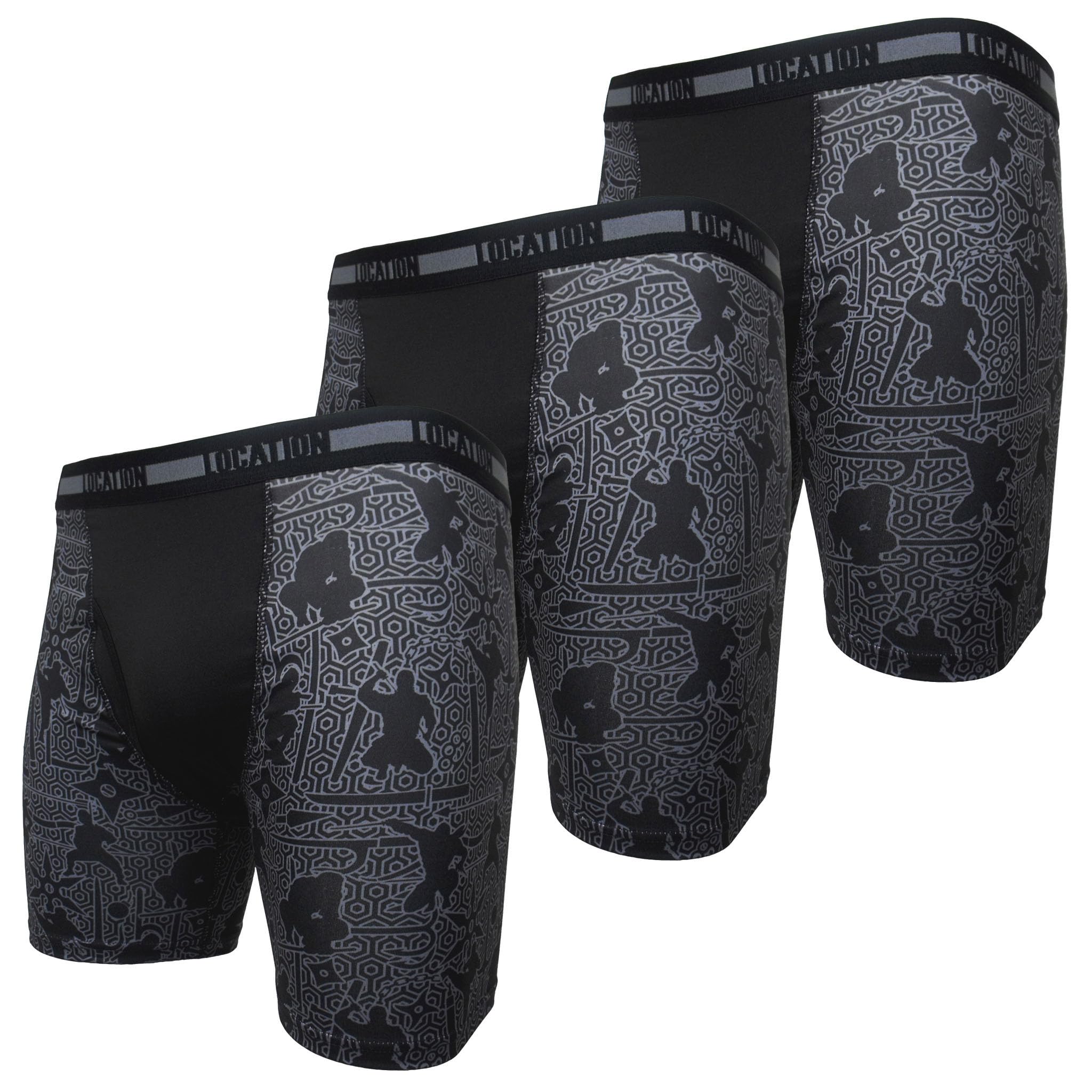 Location Clothing Mens Location Boxers 3 Pack Sports Longer Leg Trunks Boxer Shorts Adults Underwear Ninja Pattern (3XL, Contender 4)