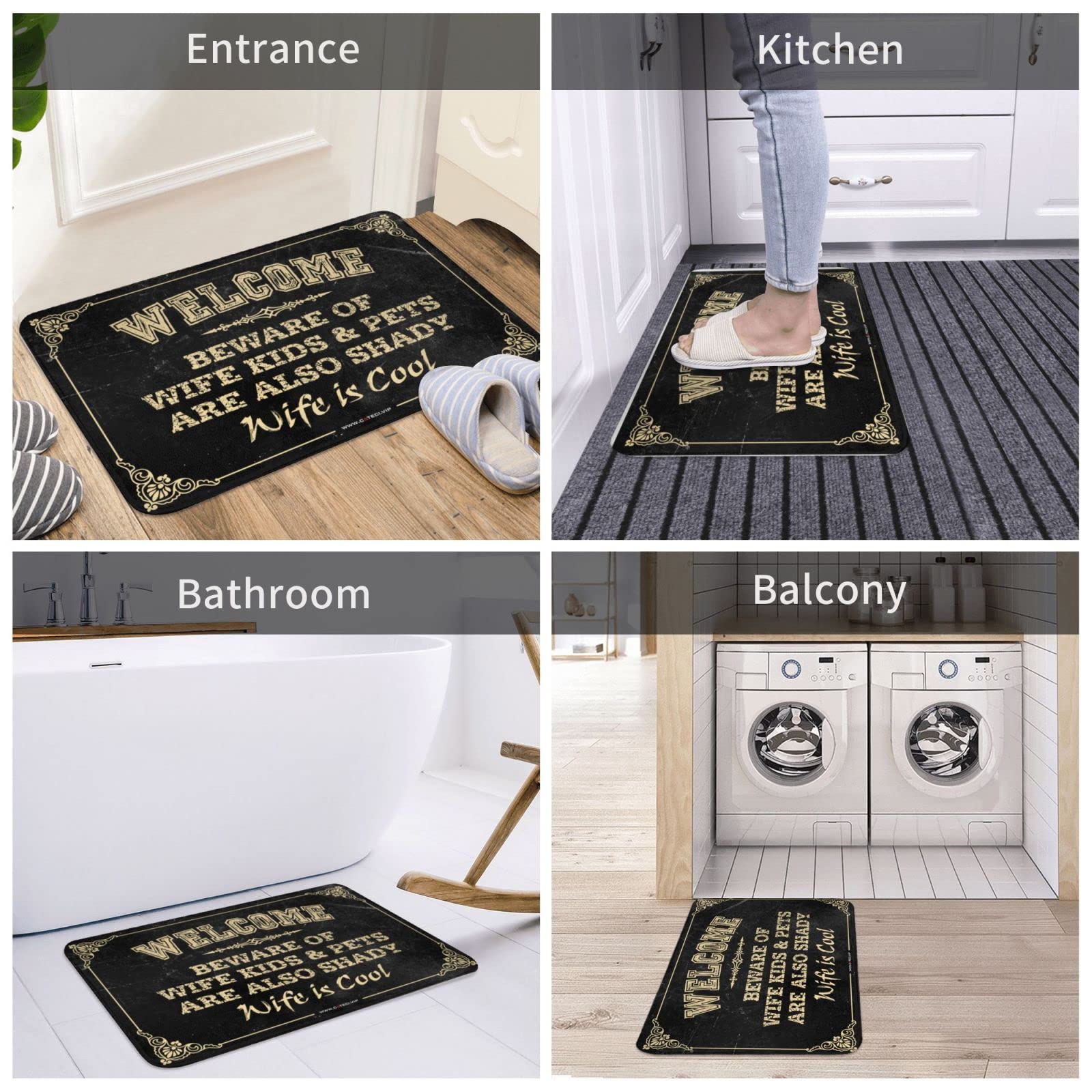 Wycieraczka pod drzwi wejściowe witamy 'Beware of Wife Children and Pets are Also Shady' Husband is Cool Mat Outdoor Front Door Rug Front Door Mat Funny(65 x 90 cm)