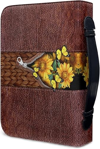 Miniatura 4 de PORCLAY Funda de cuero para la Biblia para mujeres, con estampado de girasol y mariposa, bolsa de mano para la Biblia para adolescentes y niñas,