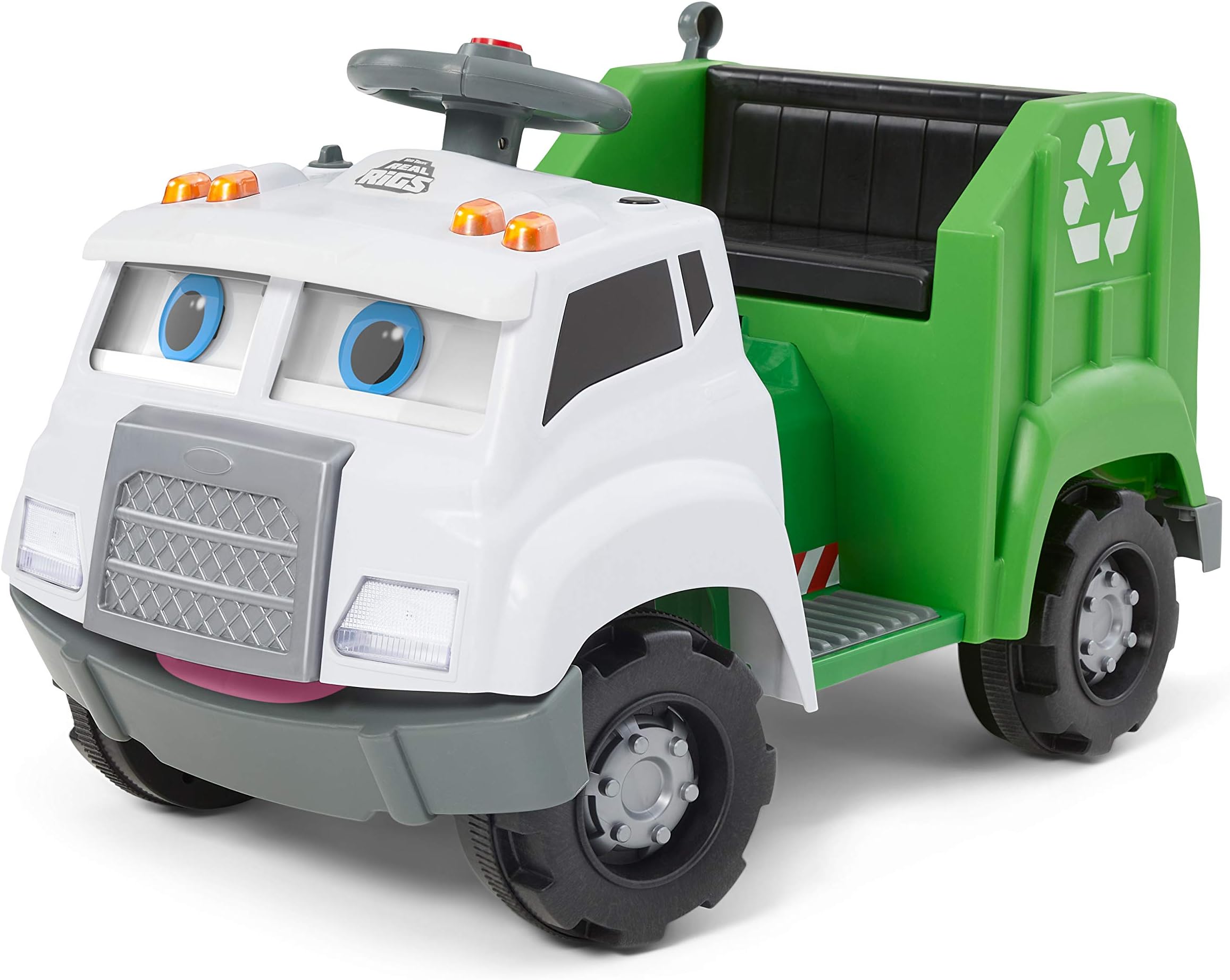 Kid Trax Real Rigs Toddler Recycling Truck Interactive Ride On Toy, Kids Ages 1.5-4 Years, 6 Volt Battery and Charger, Sound Effects, 9 Recycling Accessories Included,Green