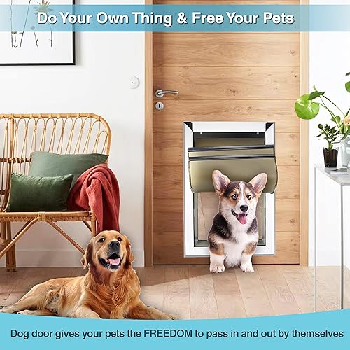 Miniatura 4 de Puerta grande de aluminio para perros con imanes, doble solapa, puerta para perros grandes de hasta 100 libras, puerta para mascotas para puerta
