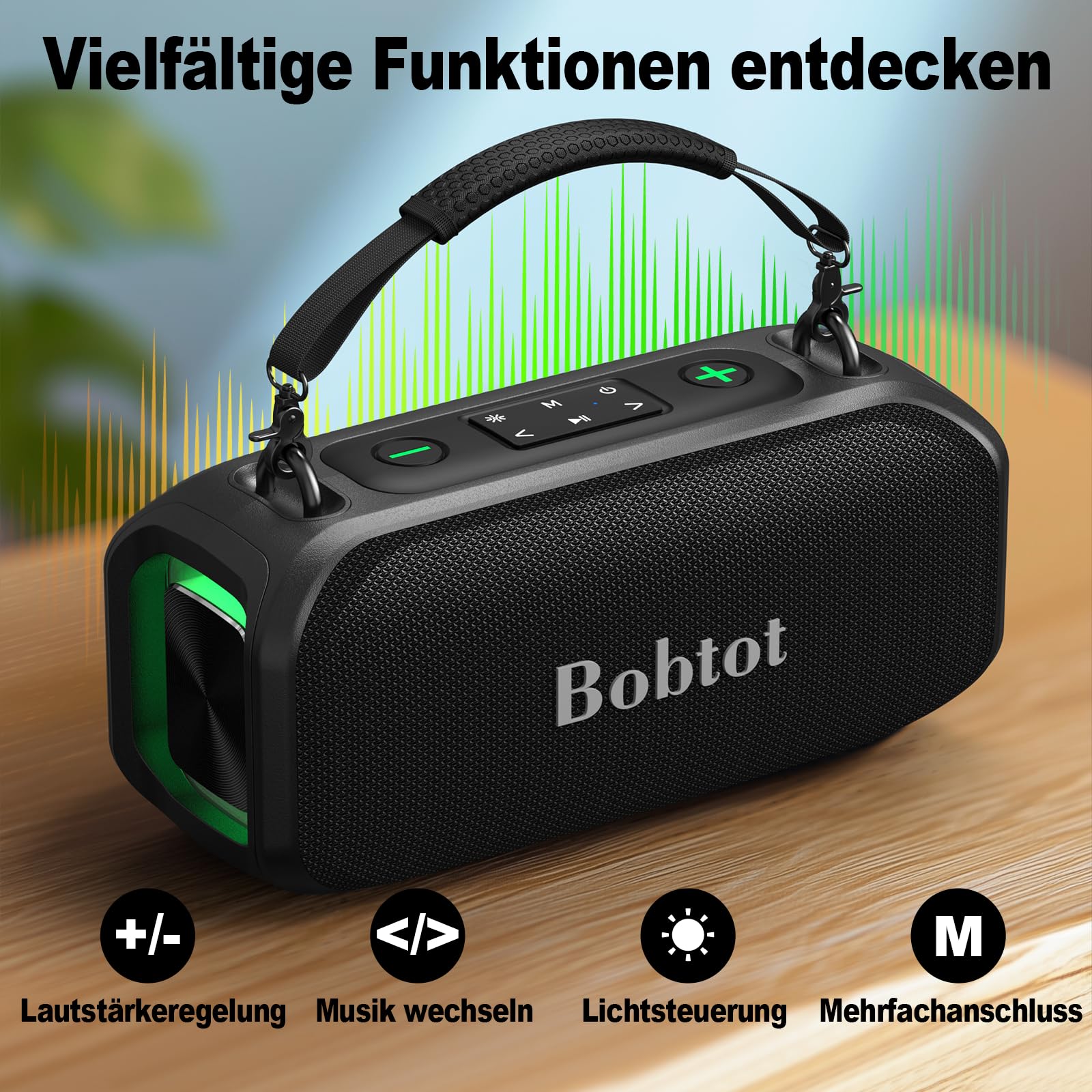 Tragbarer Karaoke-Lautsprecher für Erwachsene, kompakte Gesangsmaschine mit kabellosem Mikrofon, Bluetooth-Lautsprecher mit sattem Bass, magischem Klang und LED-Beleuchtung