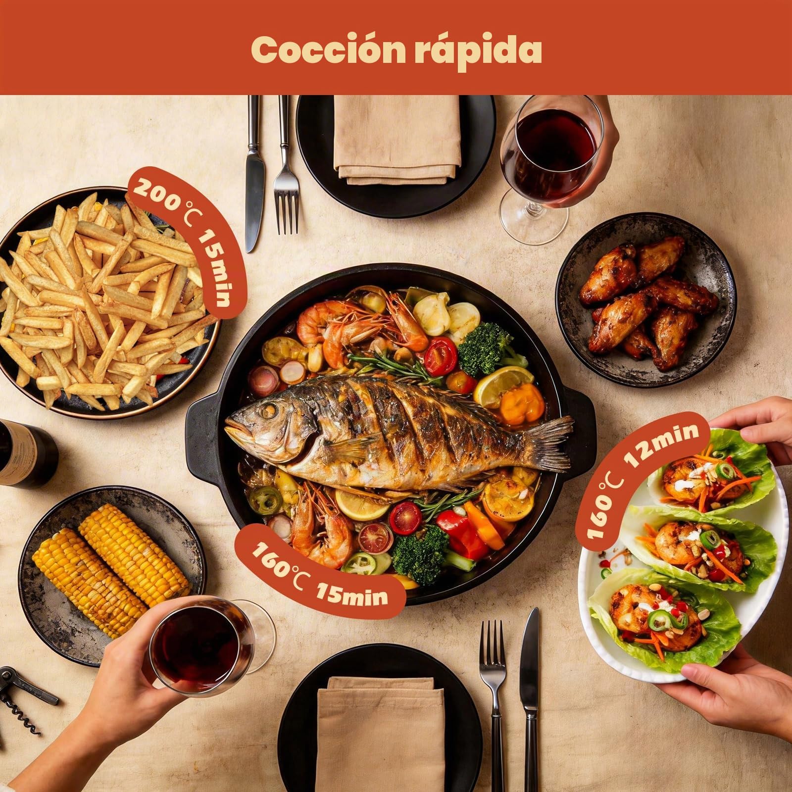 Aigostar Freidora Aire 12L con Sistema giratorio, Horno de Aire 1500W, 9 Programas y Pantalla LED Táctil, Air Fryer de Acero Inoxidable con Ventana Visualización, Accesorios Incluidos, Deshidratador