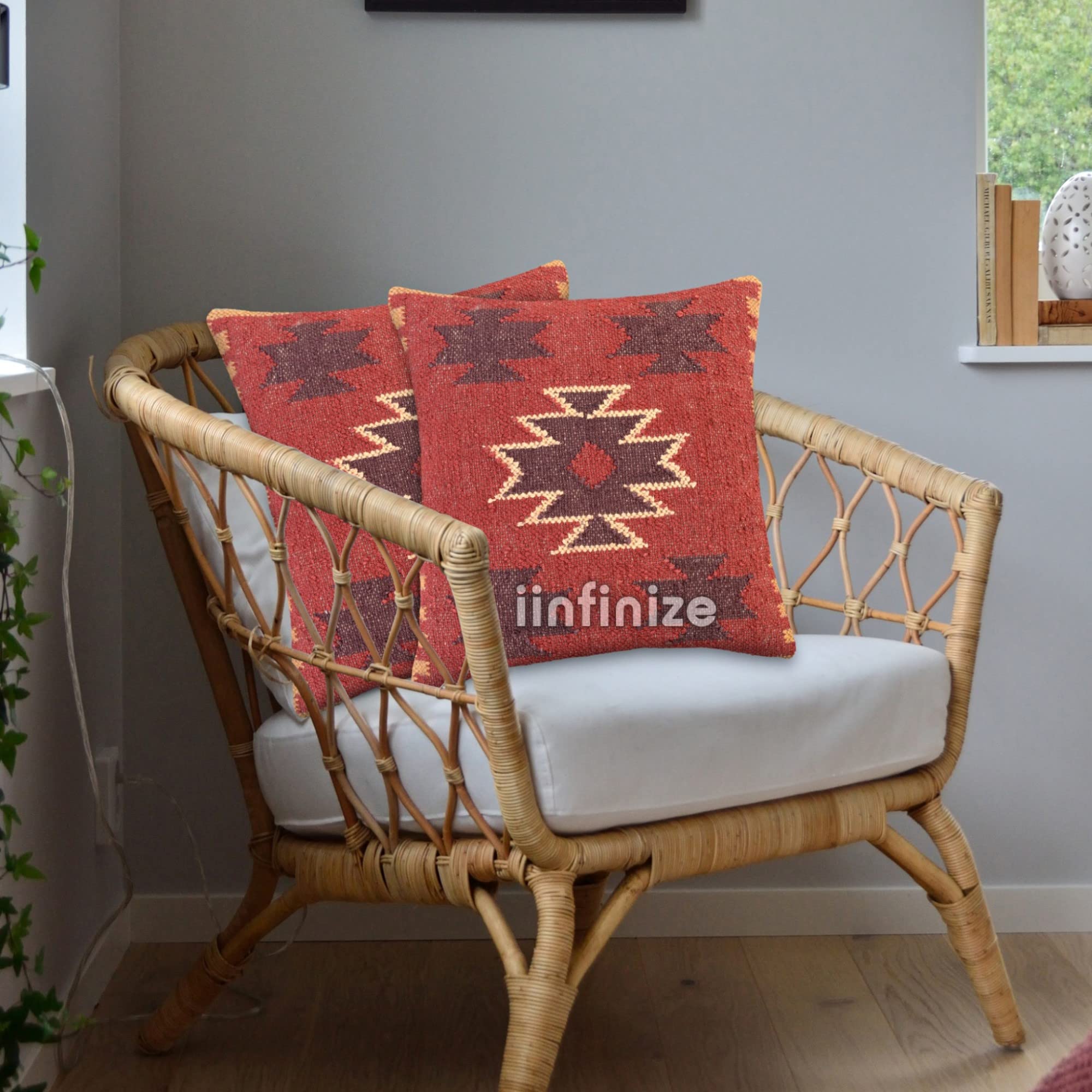 Housse de coussin laine de jute 45x45 authentique motif kilim invitation au voyage