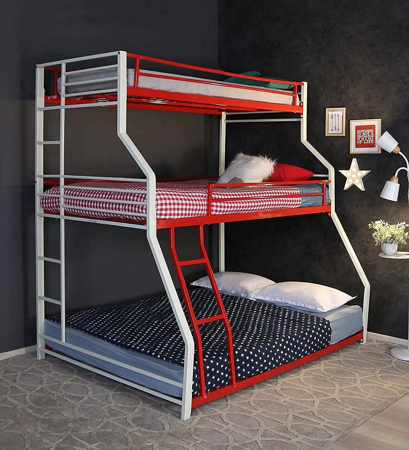 Z H HANDICRAFTS Double Metal Bunk Bed Without Storage -(Colour - Red & White)