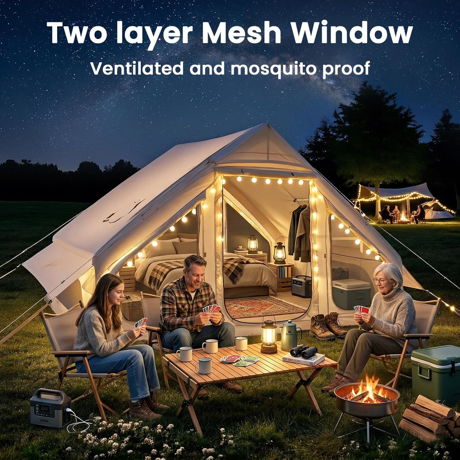 Inflatable Tents for Camping, Super Easy to Blow Up Tent with Hand Pump, Waterproof Oxford Cloth & Stove Jack, Spacious Air Tent Hot Tents for 4-6 People