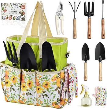 Gardening Tools Set 10 Pcs Heavy Duty Steel Gardening Tools Set with Storage Handbag Box Best Gardening Gift for Women